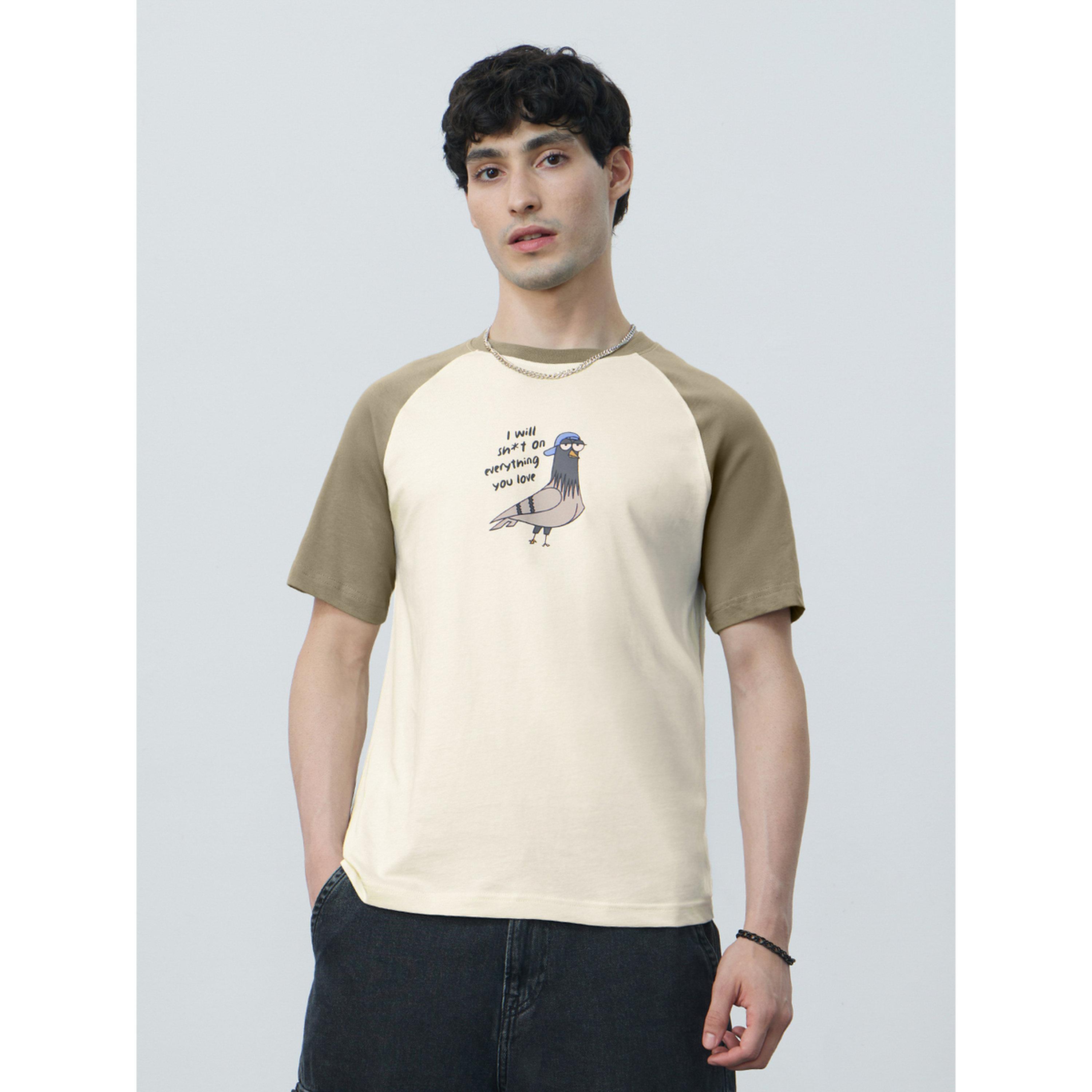 The Souled Store X Styli Cream Raglan Sleeve Cotton Relaxed Fit T-Shirt-men-clothing-tshirtsandpolos-tshirts-image-1