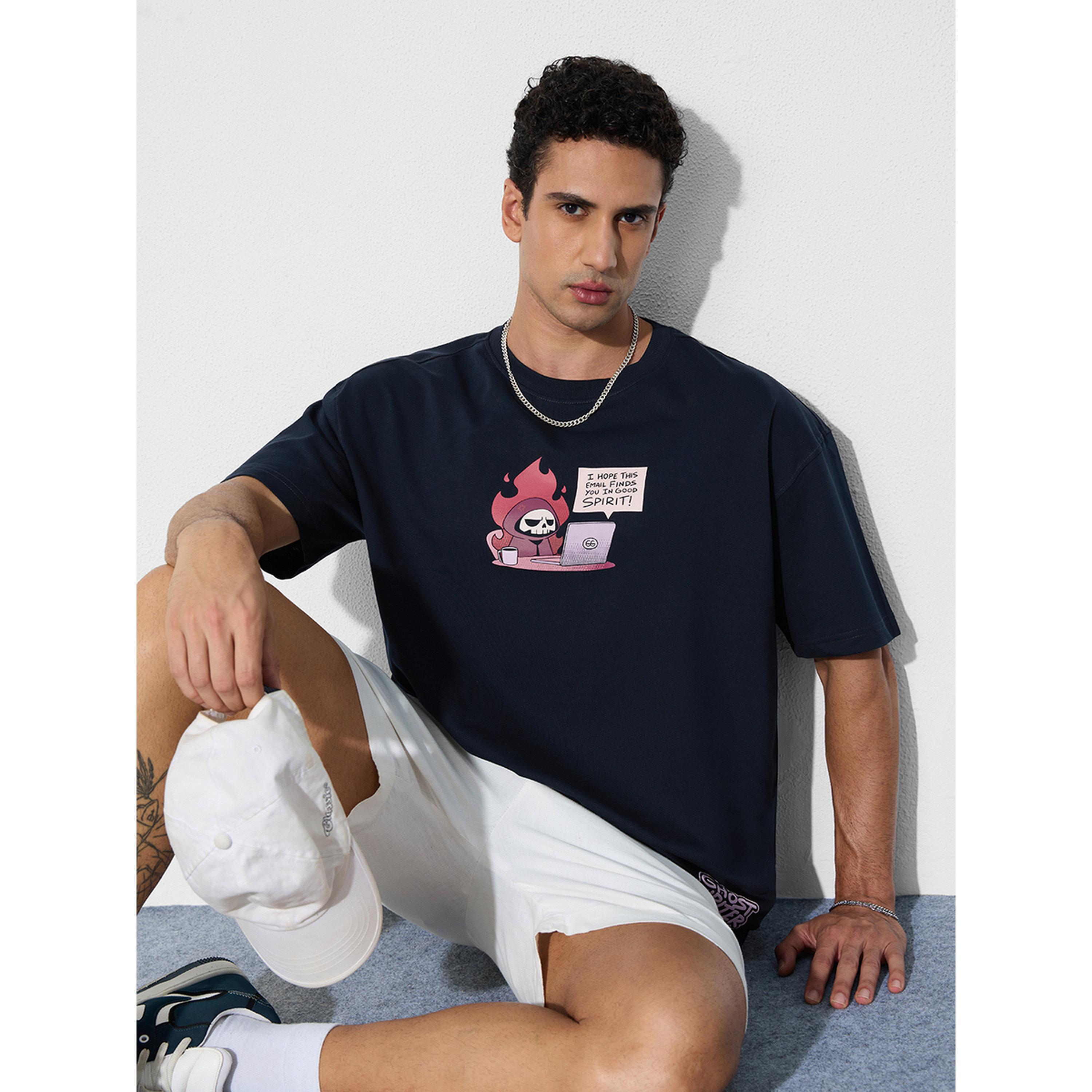 تيشيرت كحلي مقاس كبير بطبعة غوست رايتر للرجال-men-clothing-tshirtsandpolos-tshirts-image-2