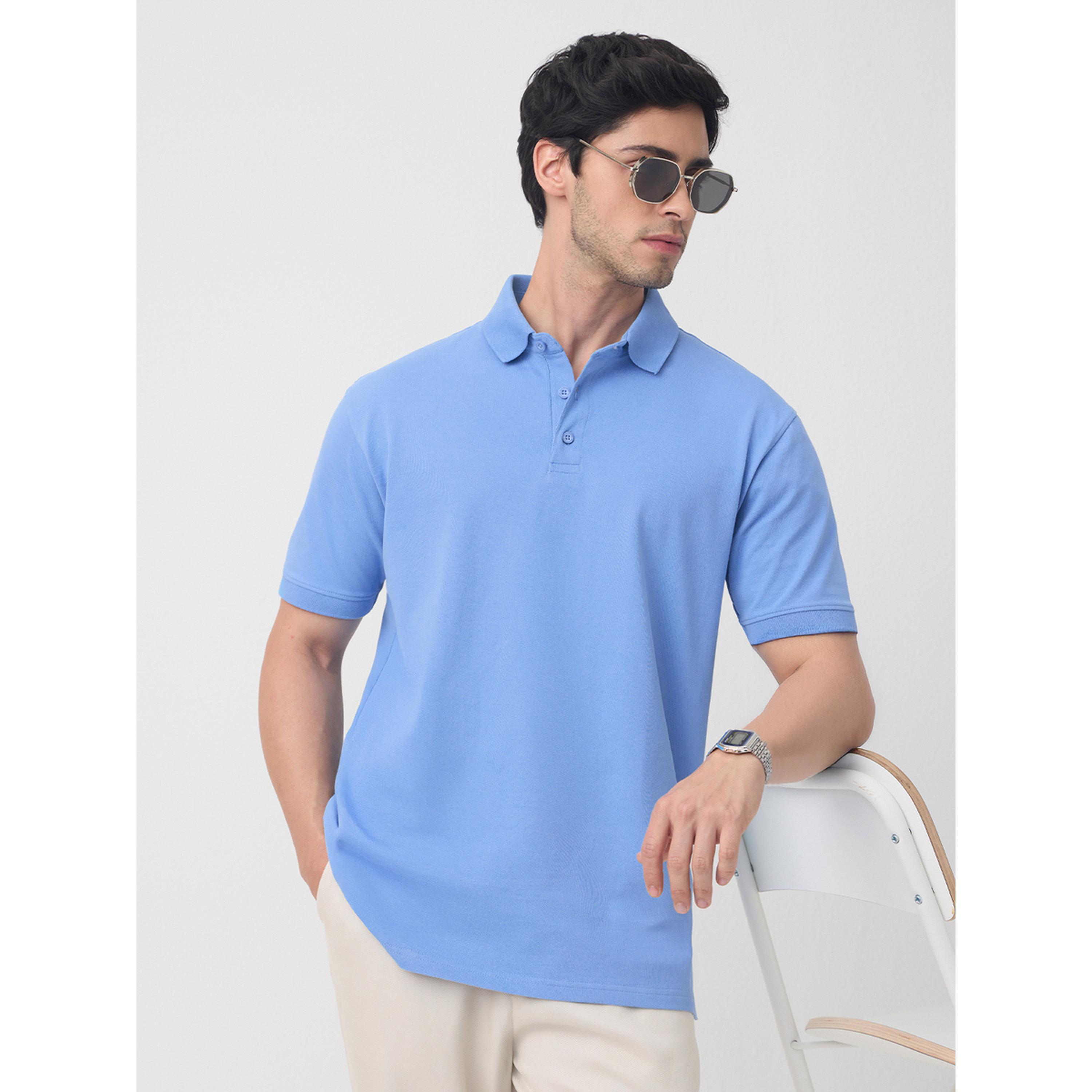 The Souled Store X Styli Blue Cotton Blend Short Sleeve Polo-men-clothing-tshirtsandpolos-polos-image-1