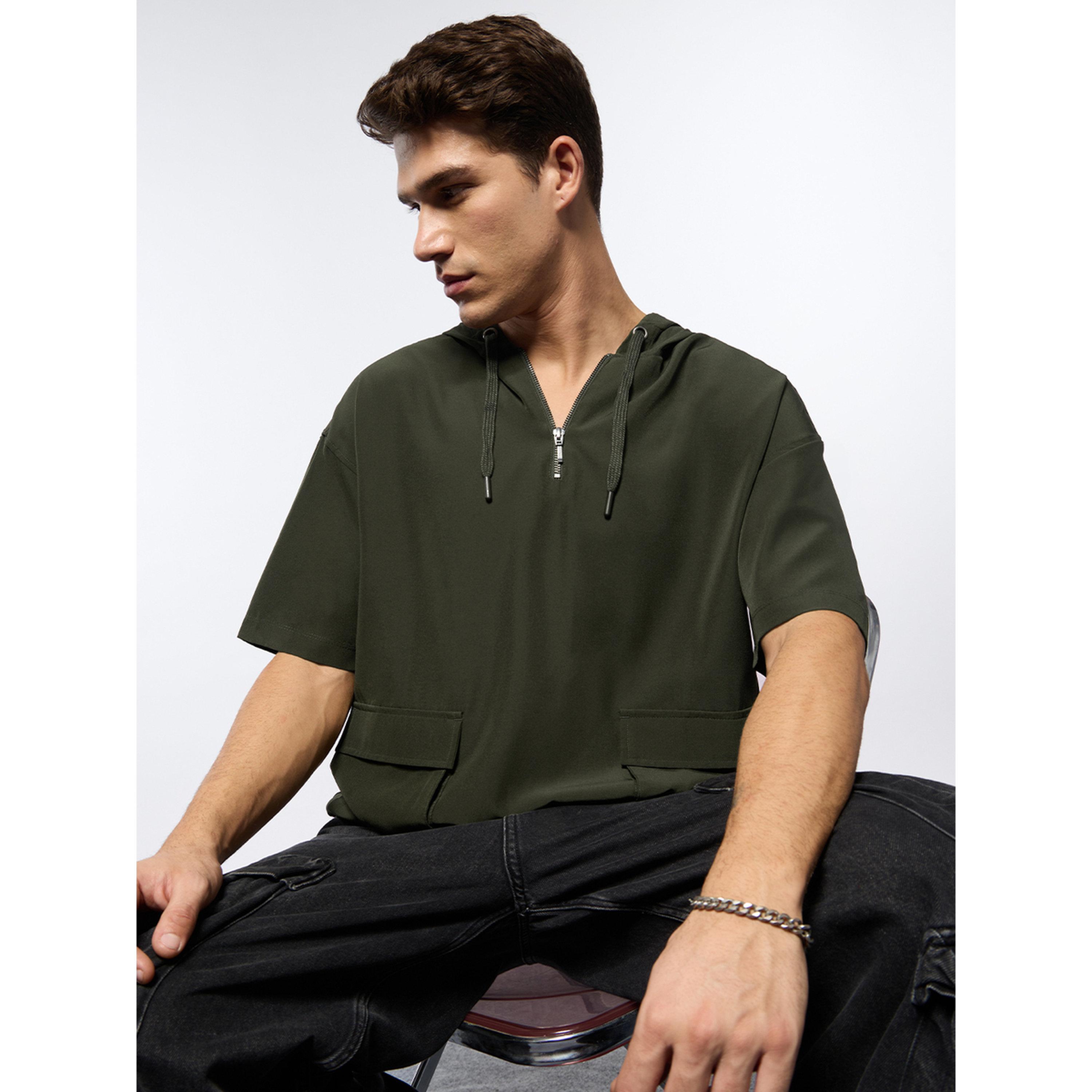 The Souled Store X Styli Olive Oversized Cotton Hooded T-Shirt-men-clothing-tshirtsandpolos-tshirts-image-4