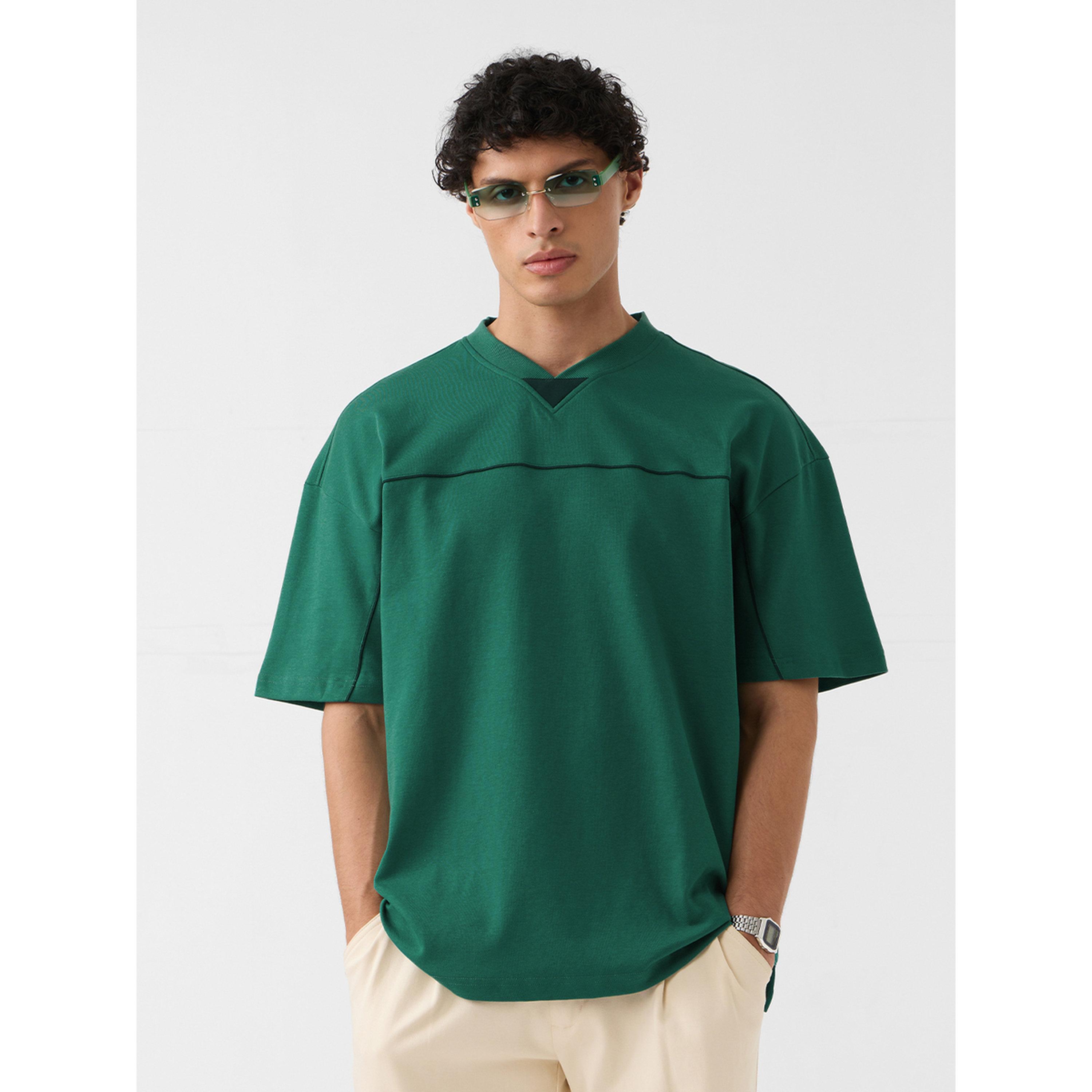 The Souled Store X Styli Green Oversized Cotton V Neck T-Shirt-men-clothing-tshirtsandpolos-tshirts-image-1