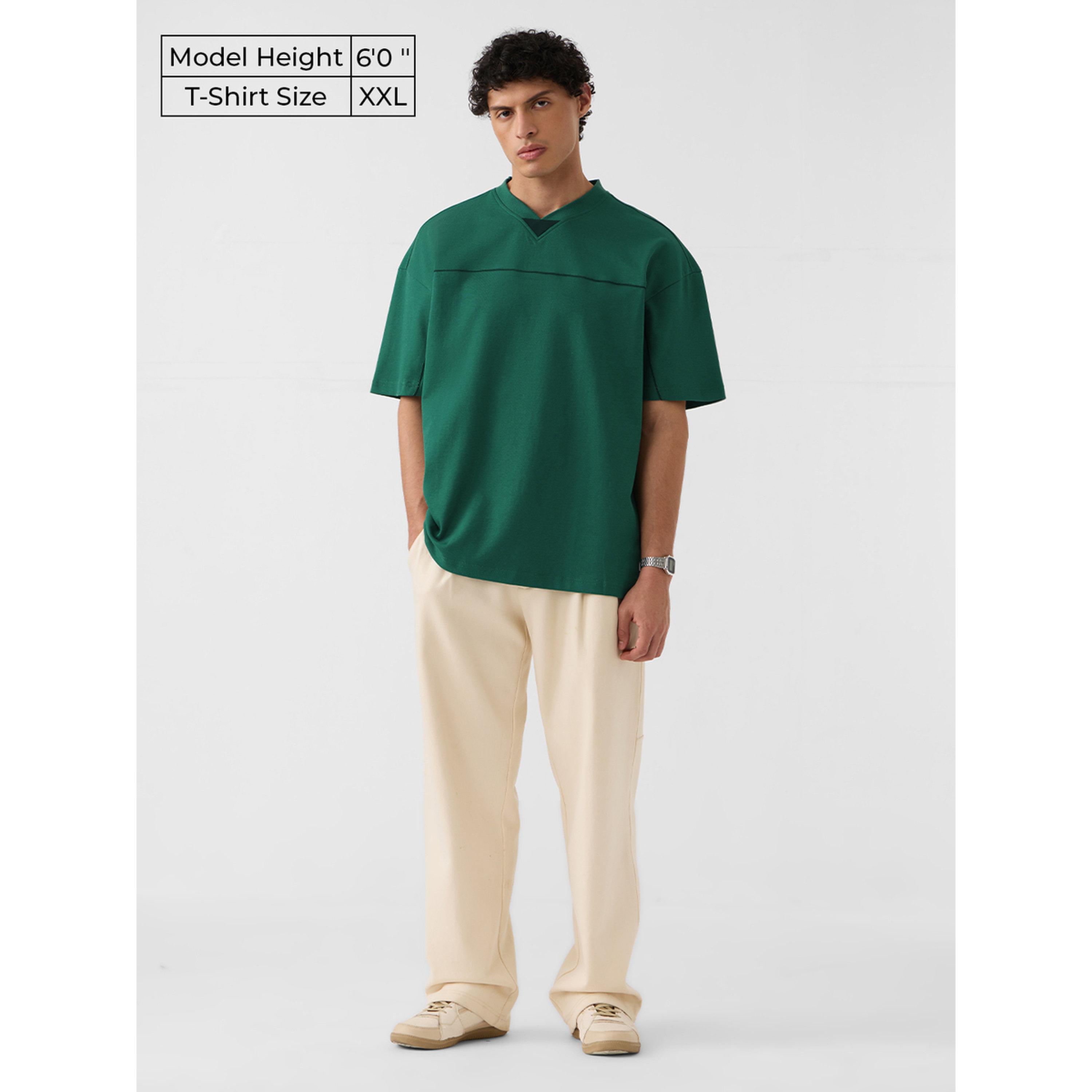 The Souled Store X Styli Green Oversized Cotton V Neck T-Shirt-men-clothing-tshirtsandpolos-tshirts-image-2