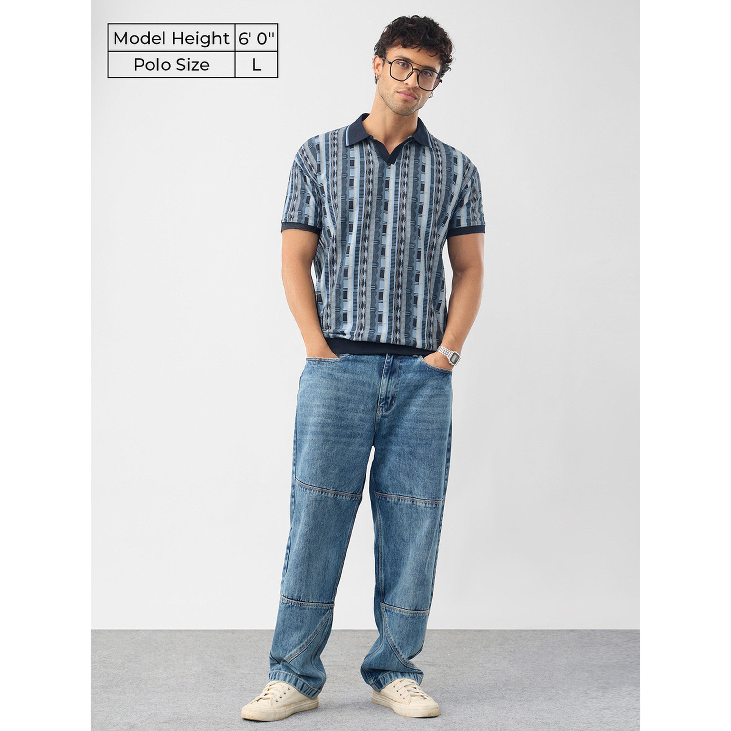The Souled Store X Styli Blue Jacquard Pattern Knit Polo-men-clothing-tshirtsandpolos-polos-image-2