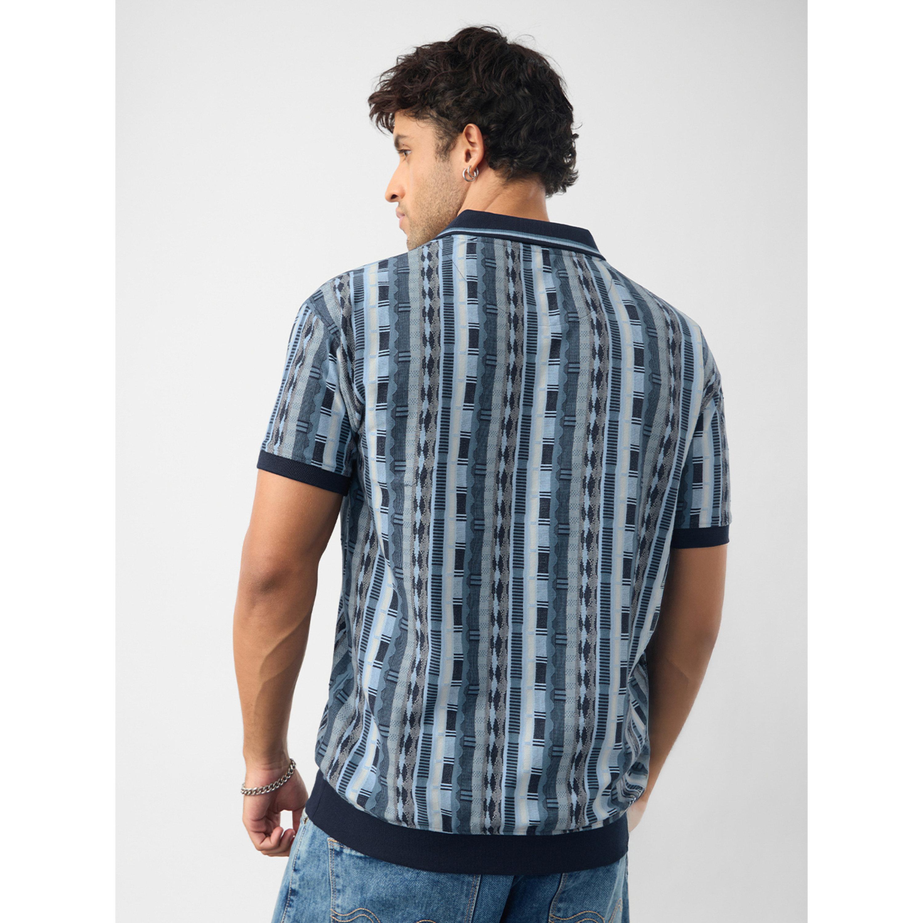 The Souled Store X Styli Blue Jacquard Pattern Knit Polo-men-clothing-tshirtsandpolos-polos-image-3