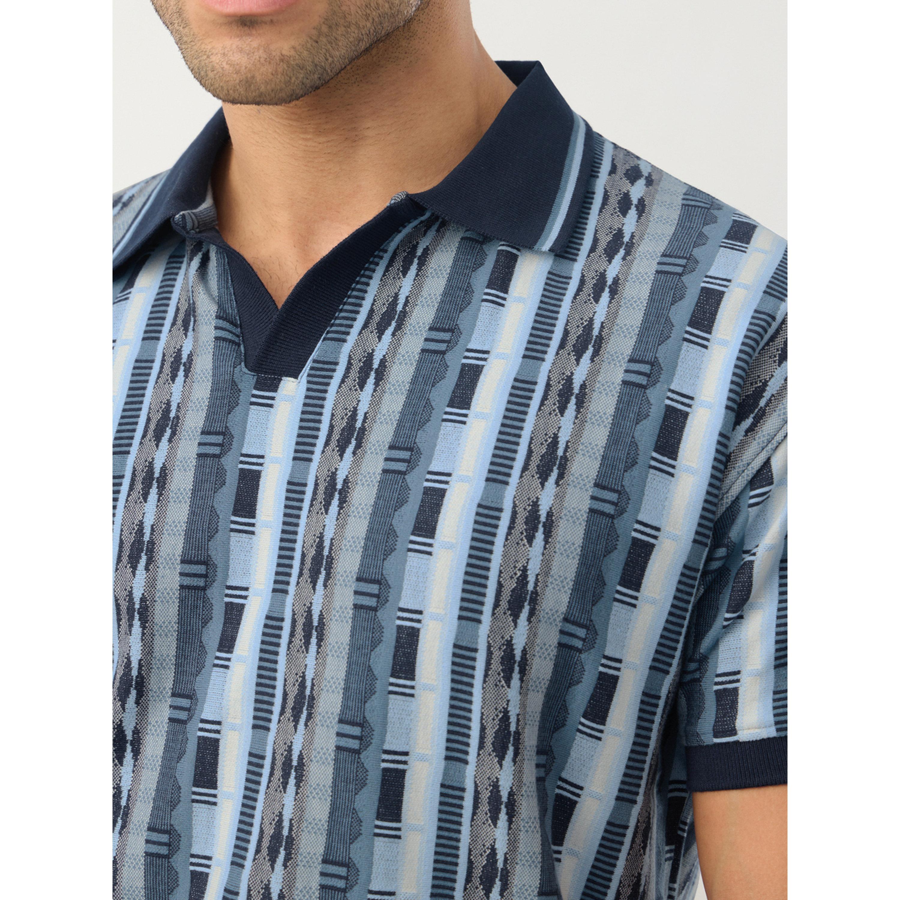 The Souled Store X Styli Blue Jacquard Pattern Knit Polo-men-clothing-tshirtsandpolos-polos-image-5