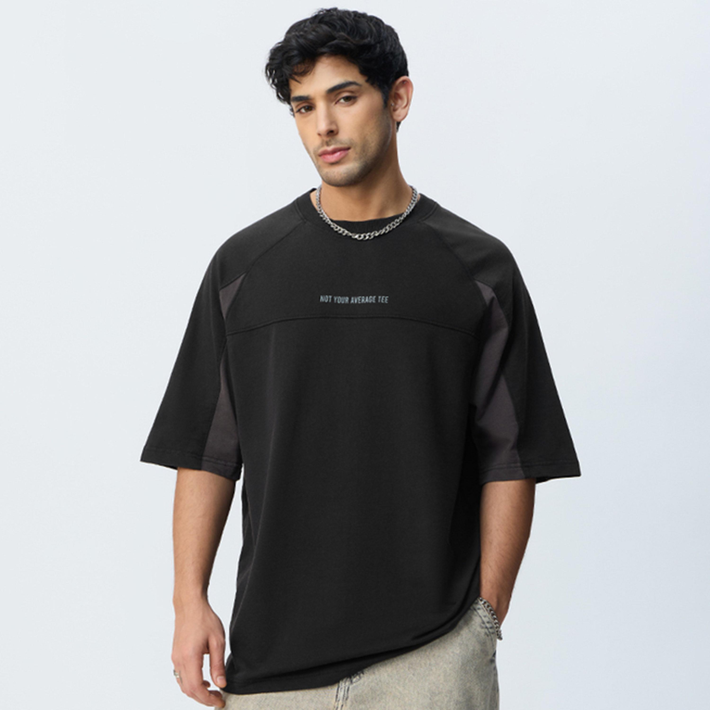 The Souled Store X Styli Black Oversized Raglan Sleeve T-Shirt-men-clothing-tshirtsandpolos-tshirts-image-1