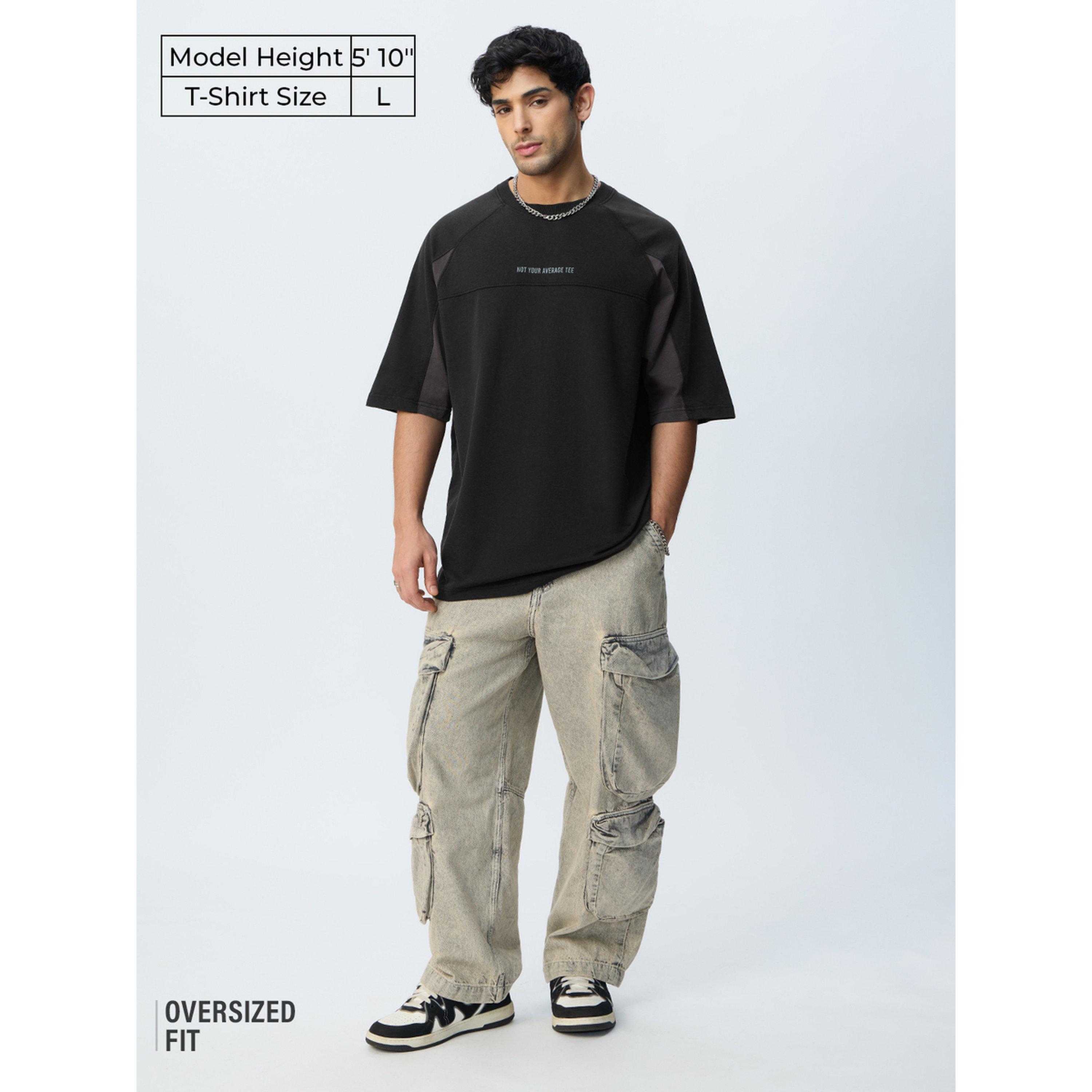The Souled Store X Styli Black Oversized Raglan Sleeve T-Shirt-men-clothing-tshirtsandpolos-tshirts-image-2