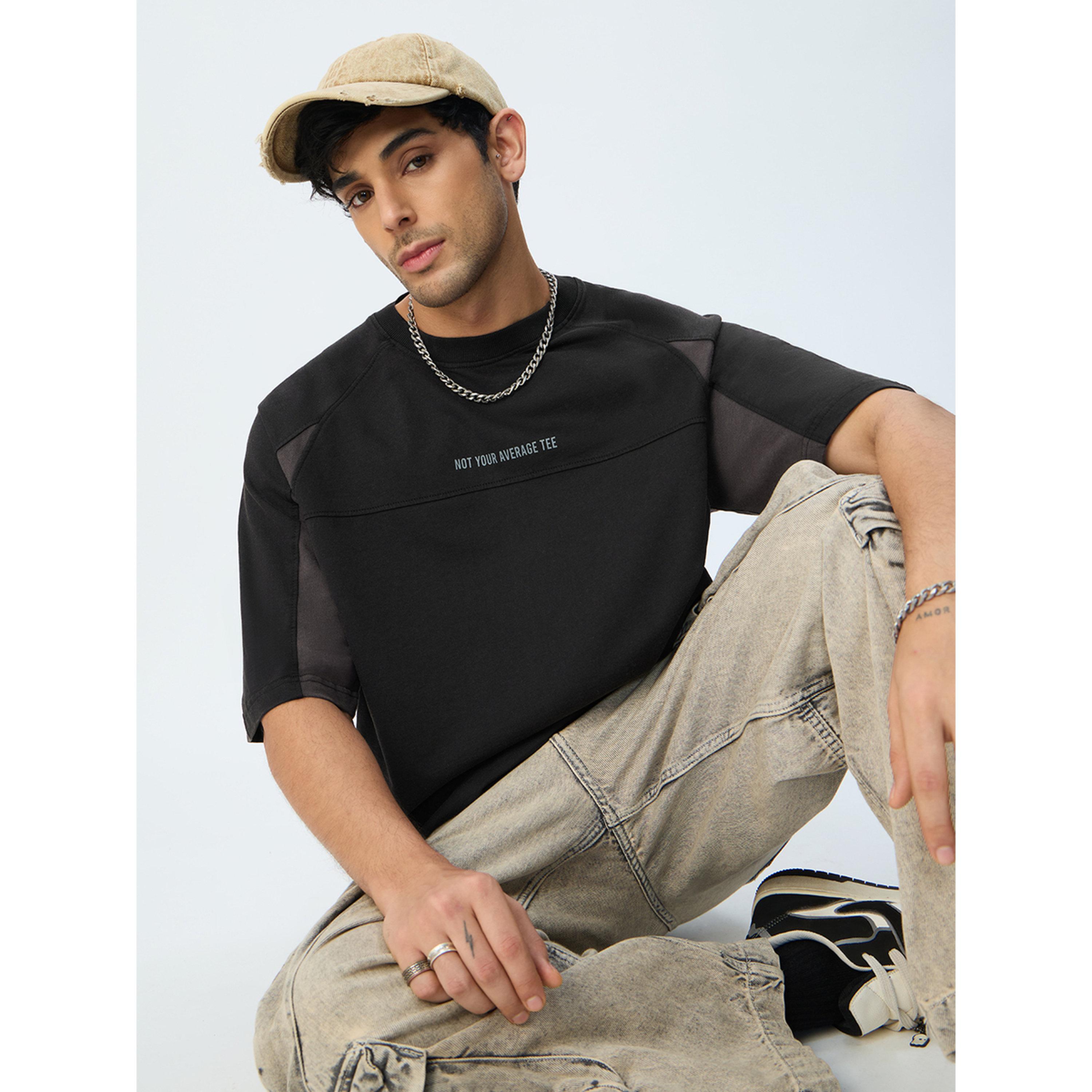 The Souled Store X Styli Black Oversized Raglan Sleeve T-Shirt-men-clothing-tshirtsandpolos-tshirts-image-3
