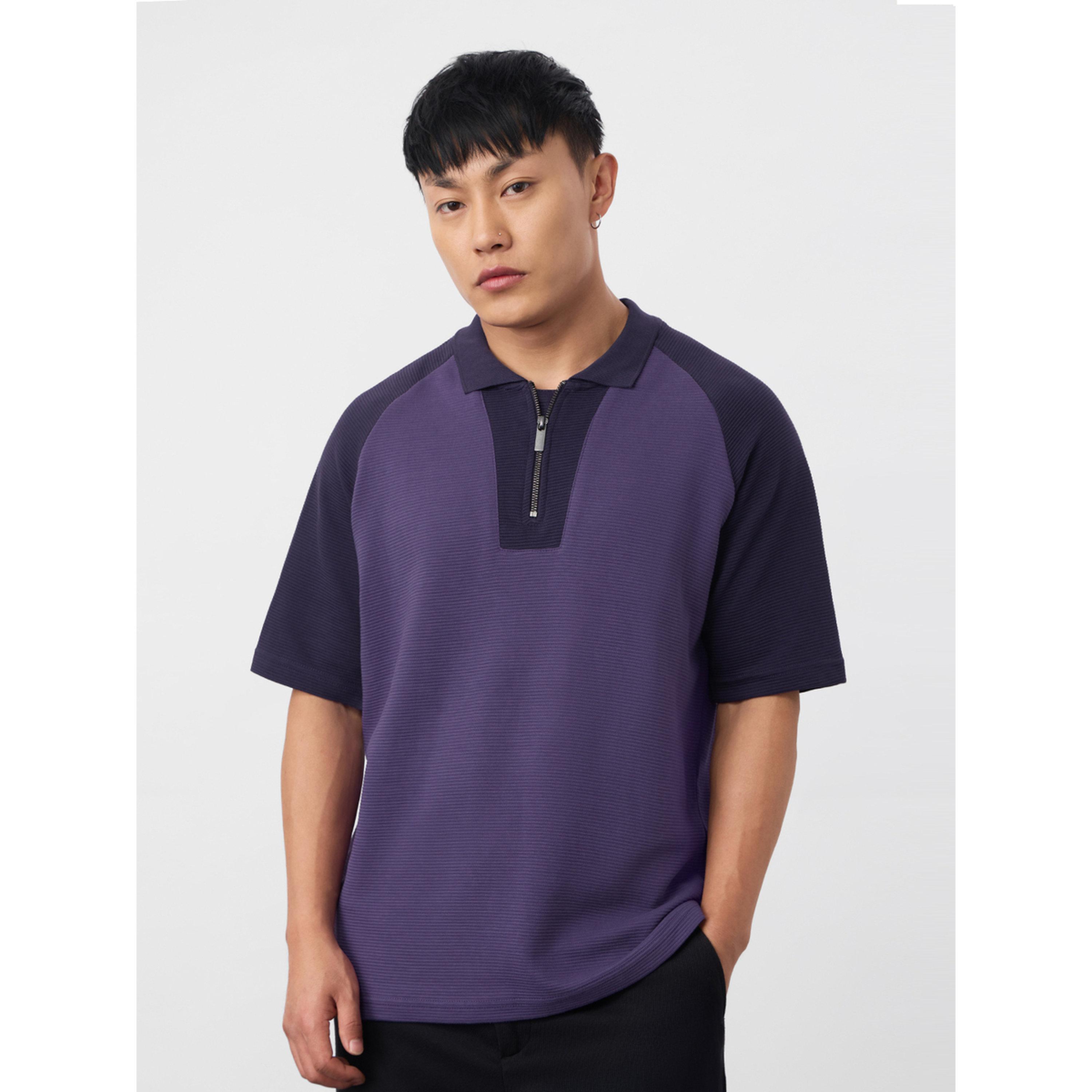 قميص بولو بنمط كتل الألوان وسحاب ربع-men-clothing-tshirtsandpolos-polos-image-1