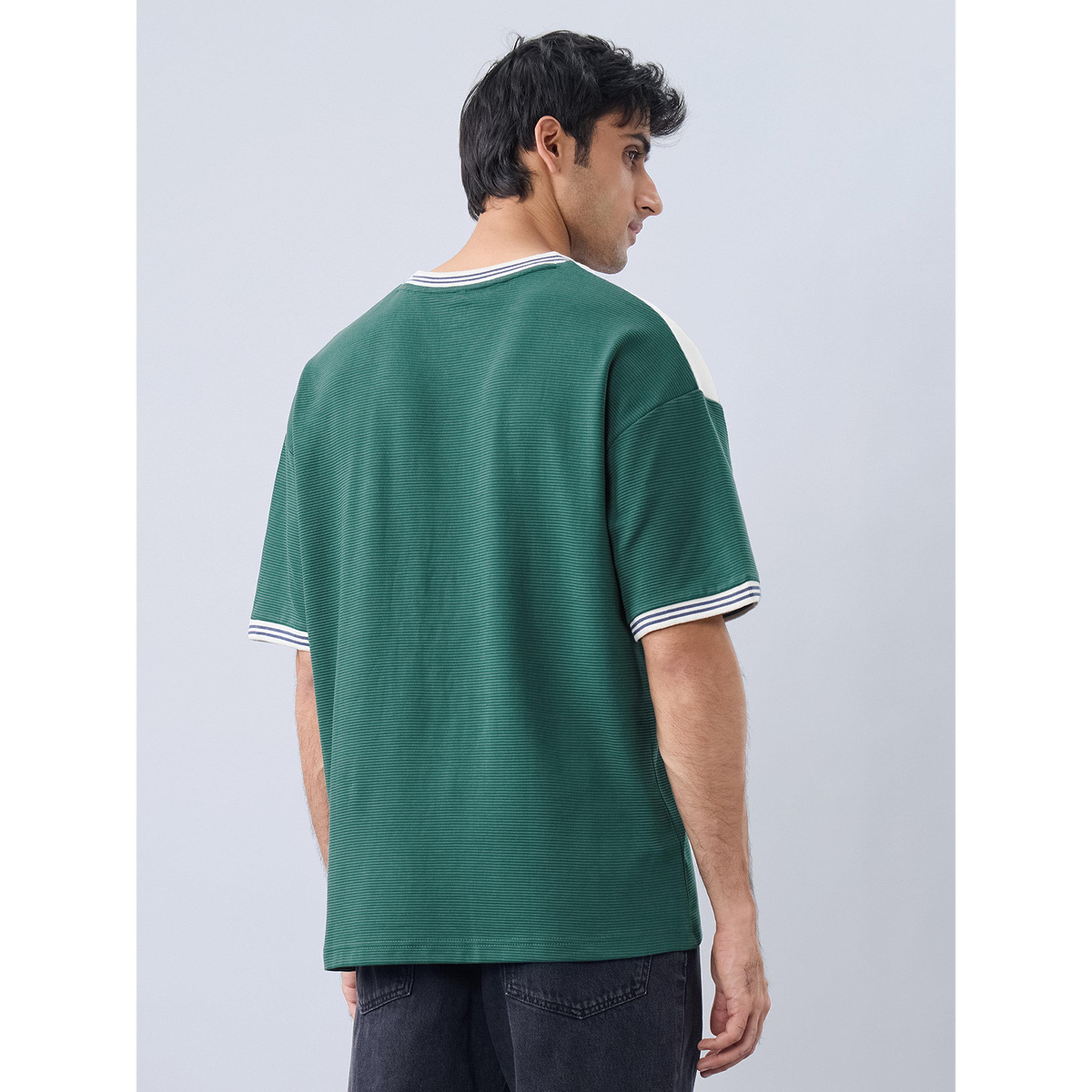 The Souled Store X Styli Green Oversized Ribbed T-Shirt-men-clothing-tshirtsandpolos-tshirts-image-3