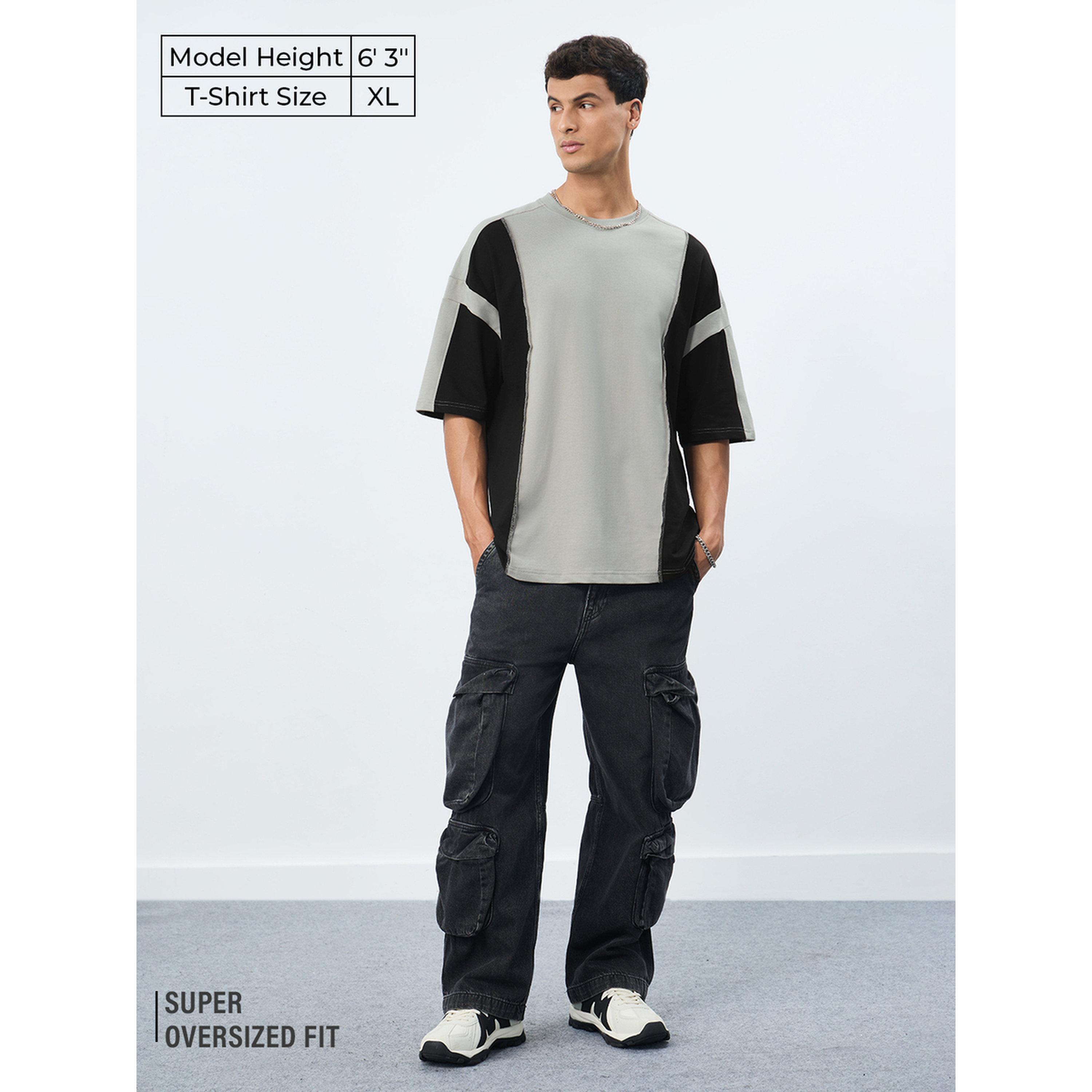 The Souled Store X Styli Grey Color Block Oversized T-Shirt-men-clothing-tshirtsandpolos-tshirts-image-2