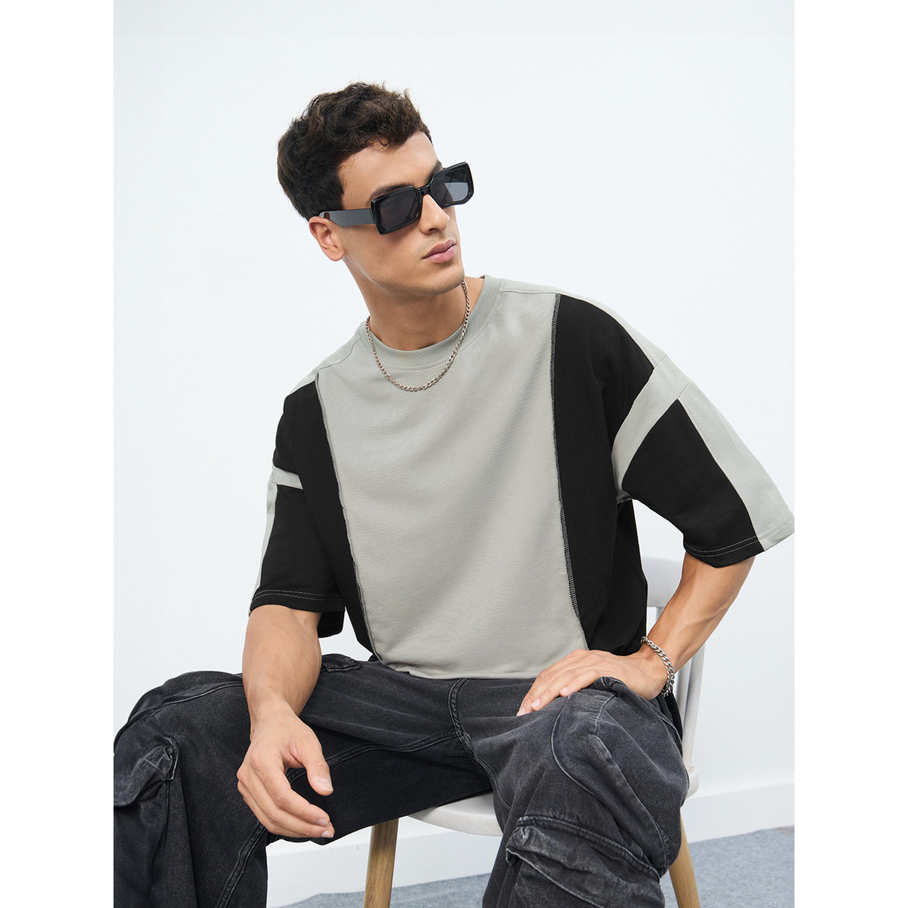 The Souled Store X Styli Grey Color Block Oversized T-Shirt-men-clothing-tshirtsandpolos-tshirts-image-3