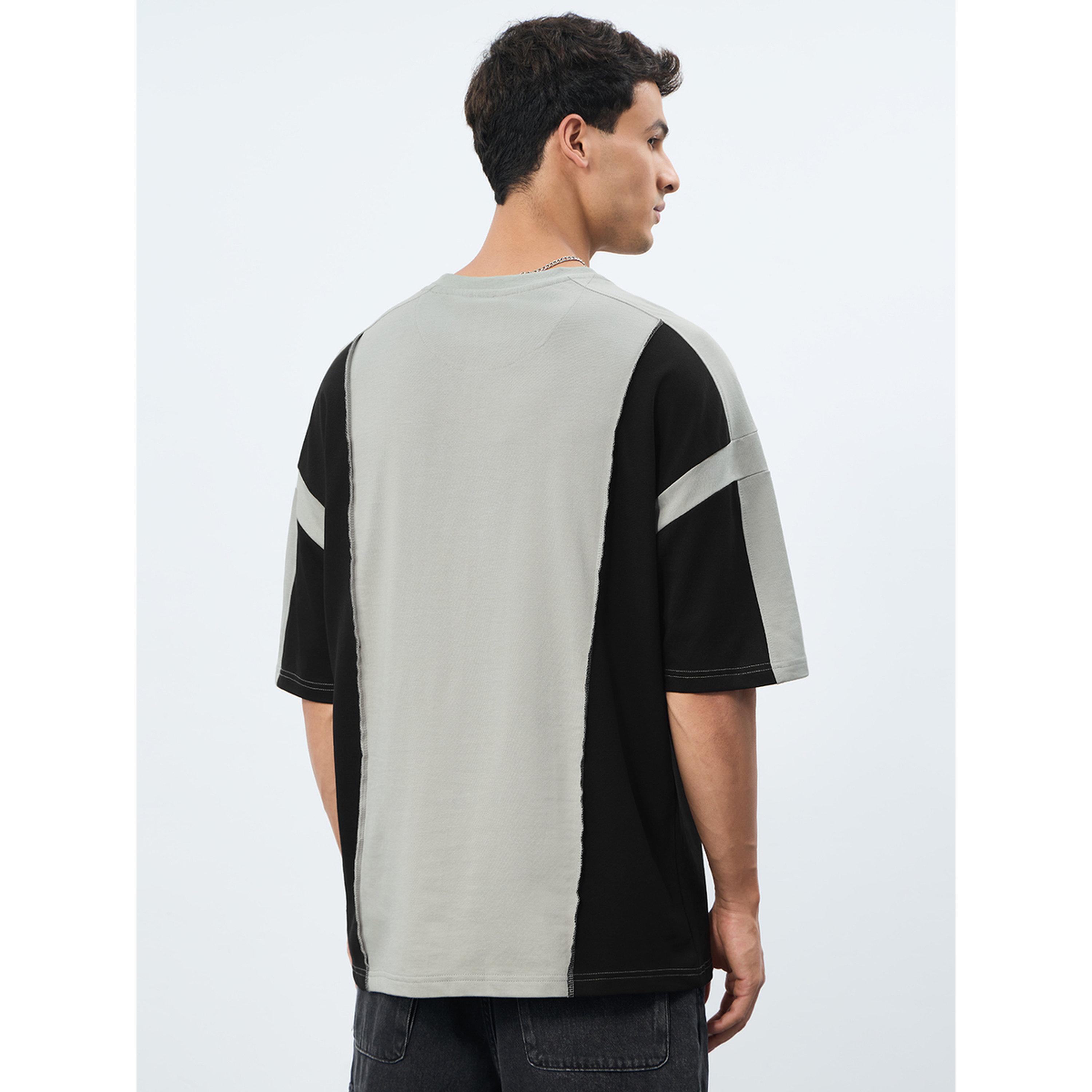 The Souled Store X Styli Grey Color Block Oversized T-Shirt-men-clothing-tshirtsandpolos-tshirts-image-4