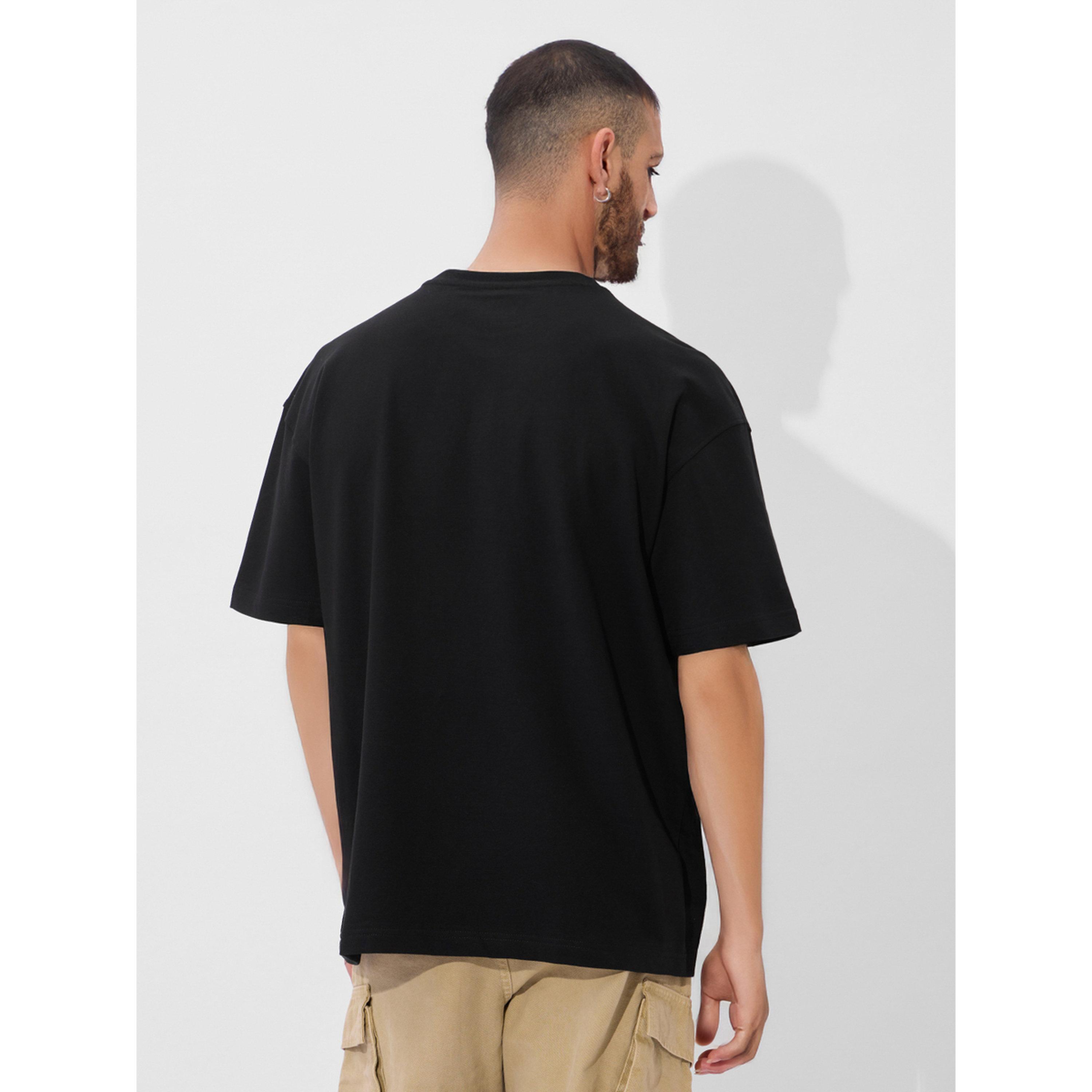 The Souled Store X Styli Black Patch Detail Cotton Oversized T-Shirt-men-clothing-tshirtsandpolos-tshirts-image-3