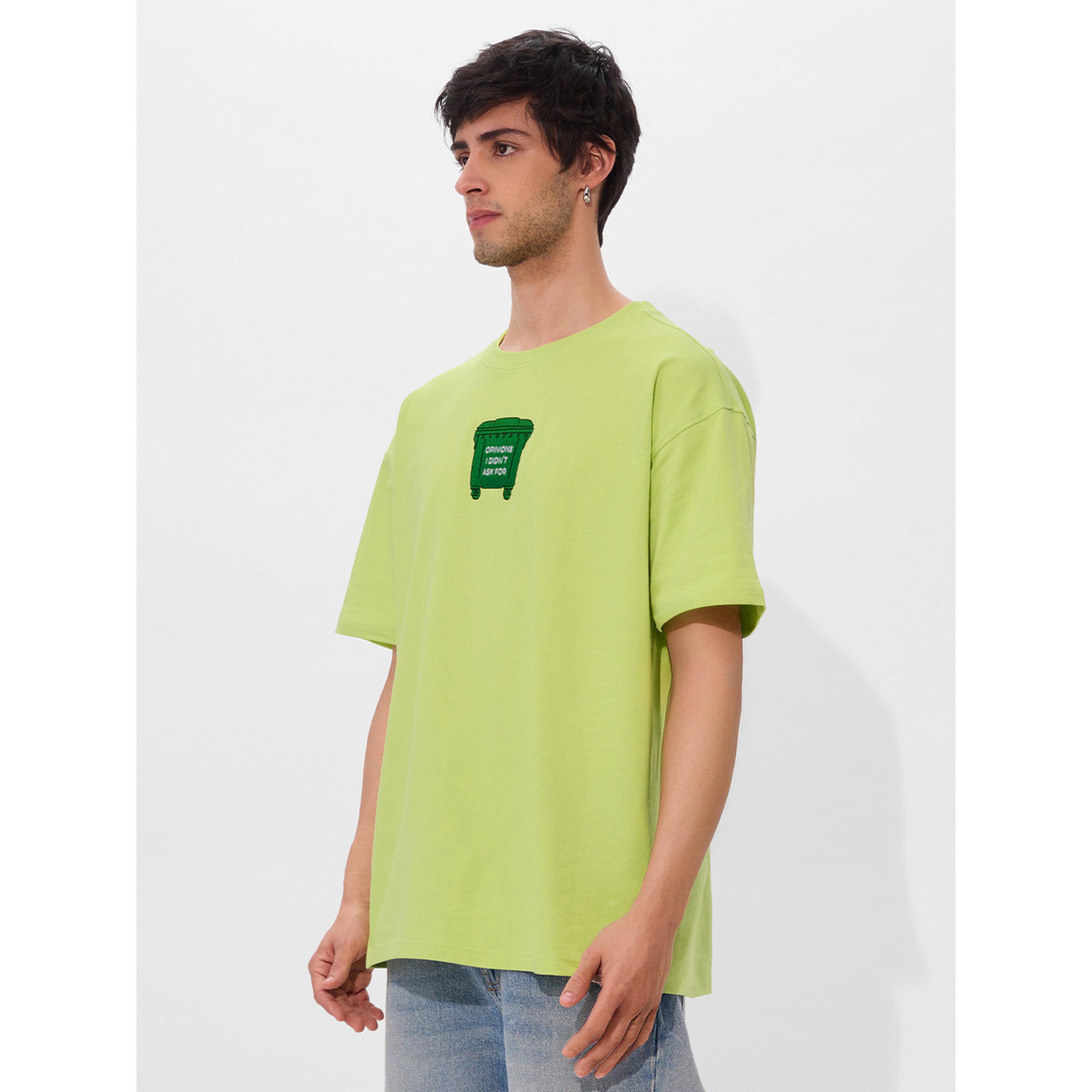 The Souled Store X Styli Green Embroidery Detail Oversized T-Shirt-men-clothing-tshirtsandpolos-tshirts-image-4
