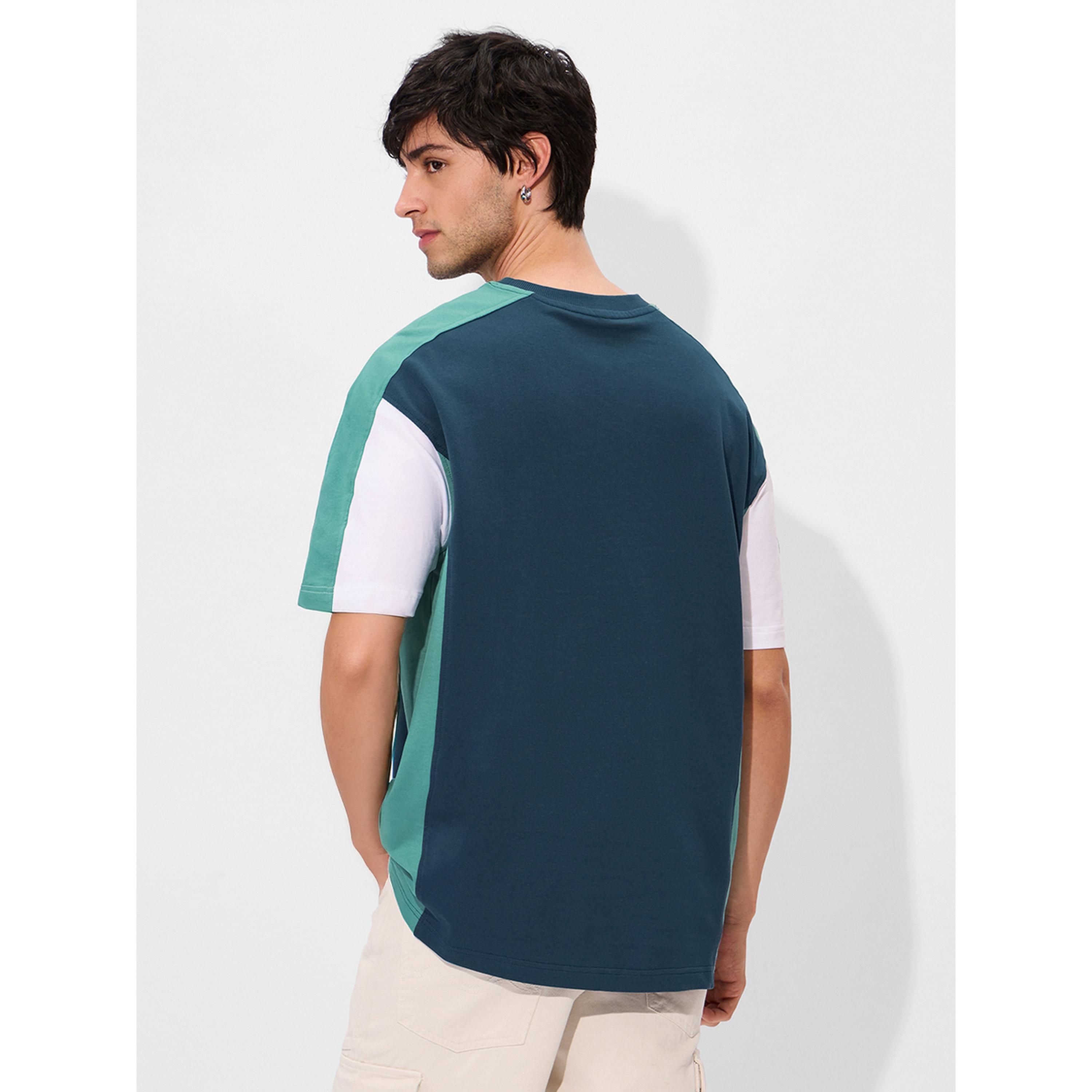 The Souled Store X Styli Teal Color Block Cotton Oversized T-Shirt-men-clothing-tshirtsandpolos-tshirts-image-3