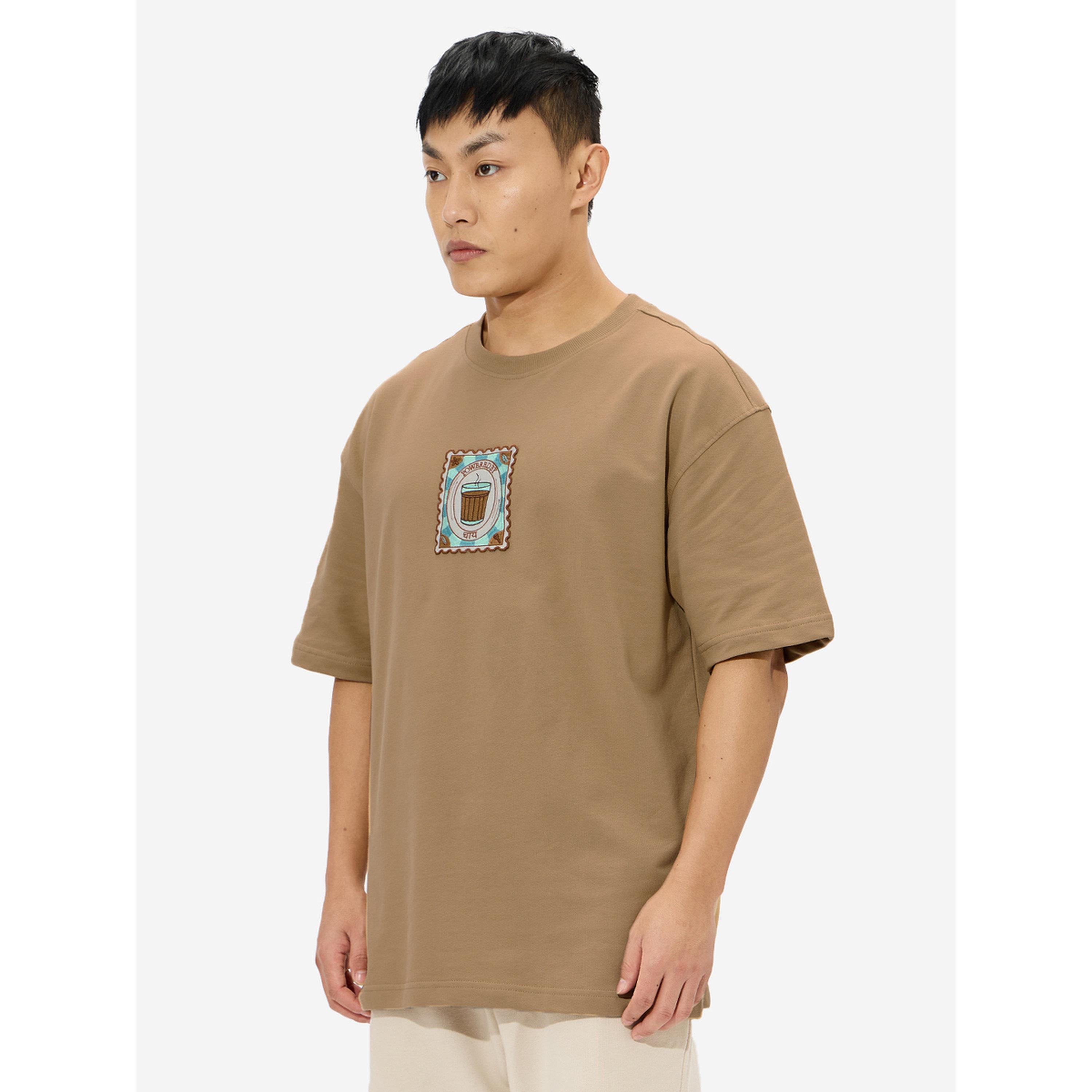 The Souled Store X Styli Brown Badge Detail Oversized T-Shirt-men-clothing-tshirtsandpolos-tshirts-image-4