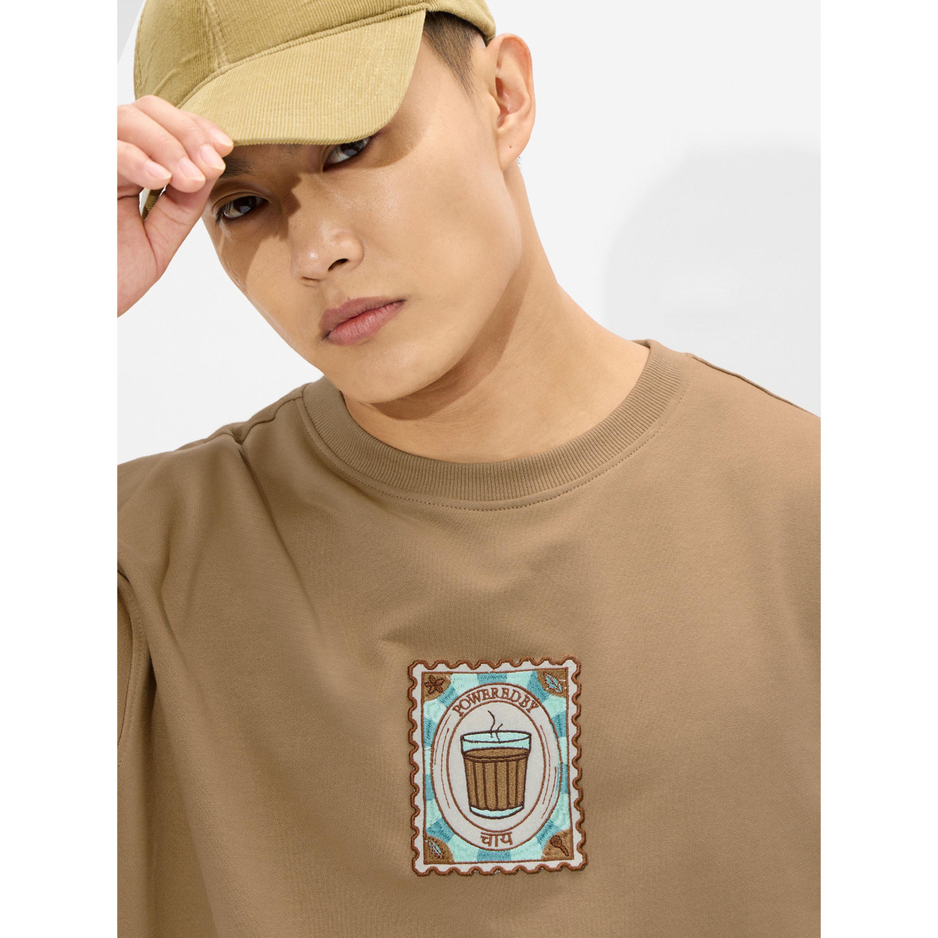The Souled Store X Styli Brown Badge Detail Oversized T-Shirt-men-clothing-tshirtsandpolos-tshirts-image-6