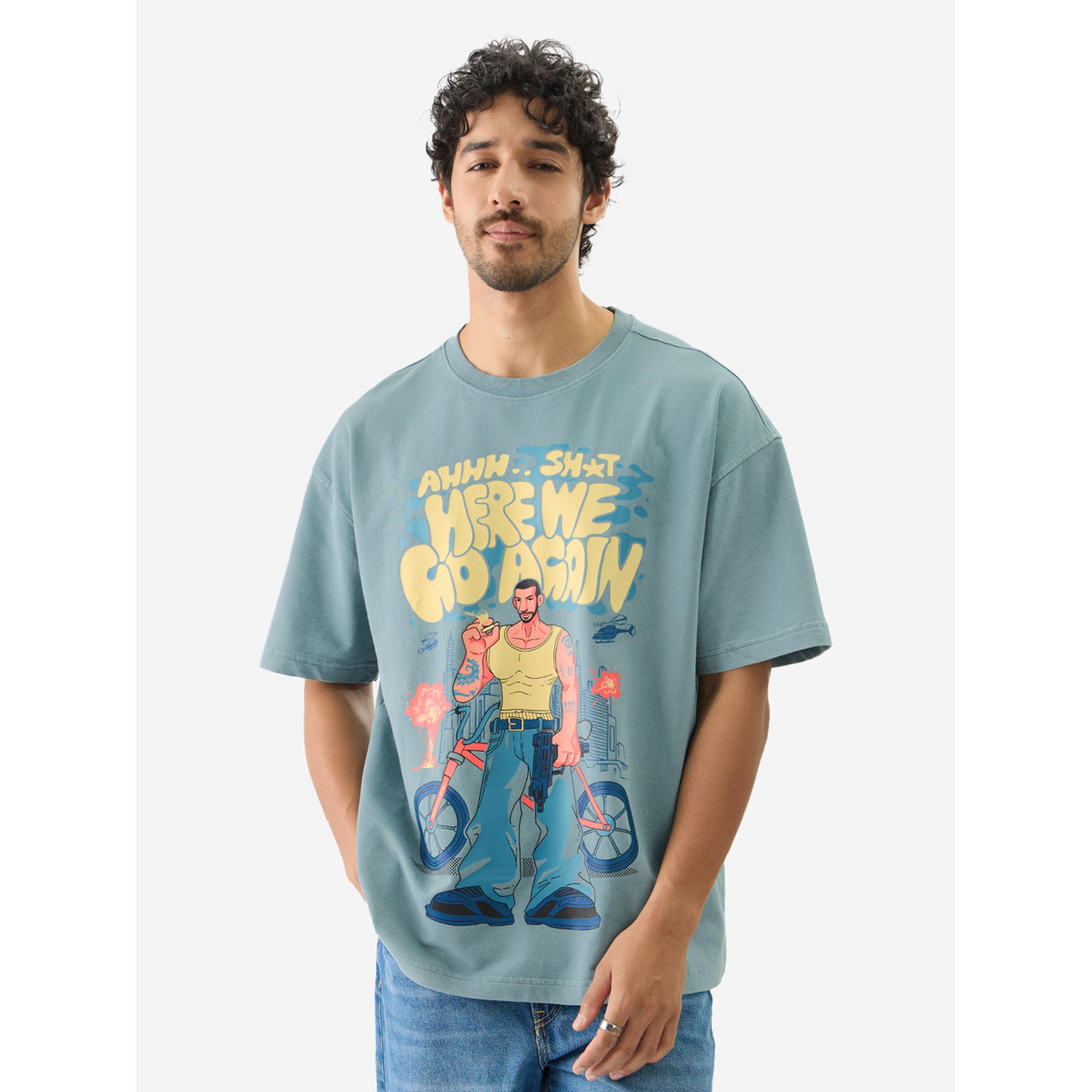 The Souled Store X Styli Green Graphic Print Cotton Oversized T-Shirt-men-clothing-tshirtsandpolos-tshirts-image-1