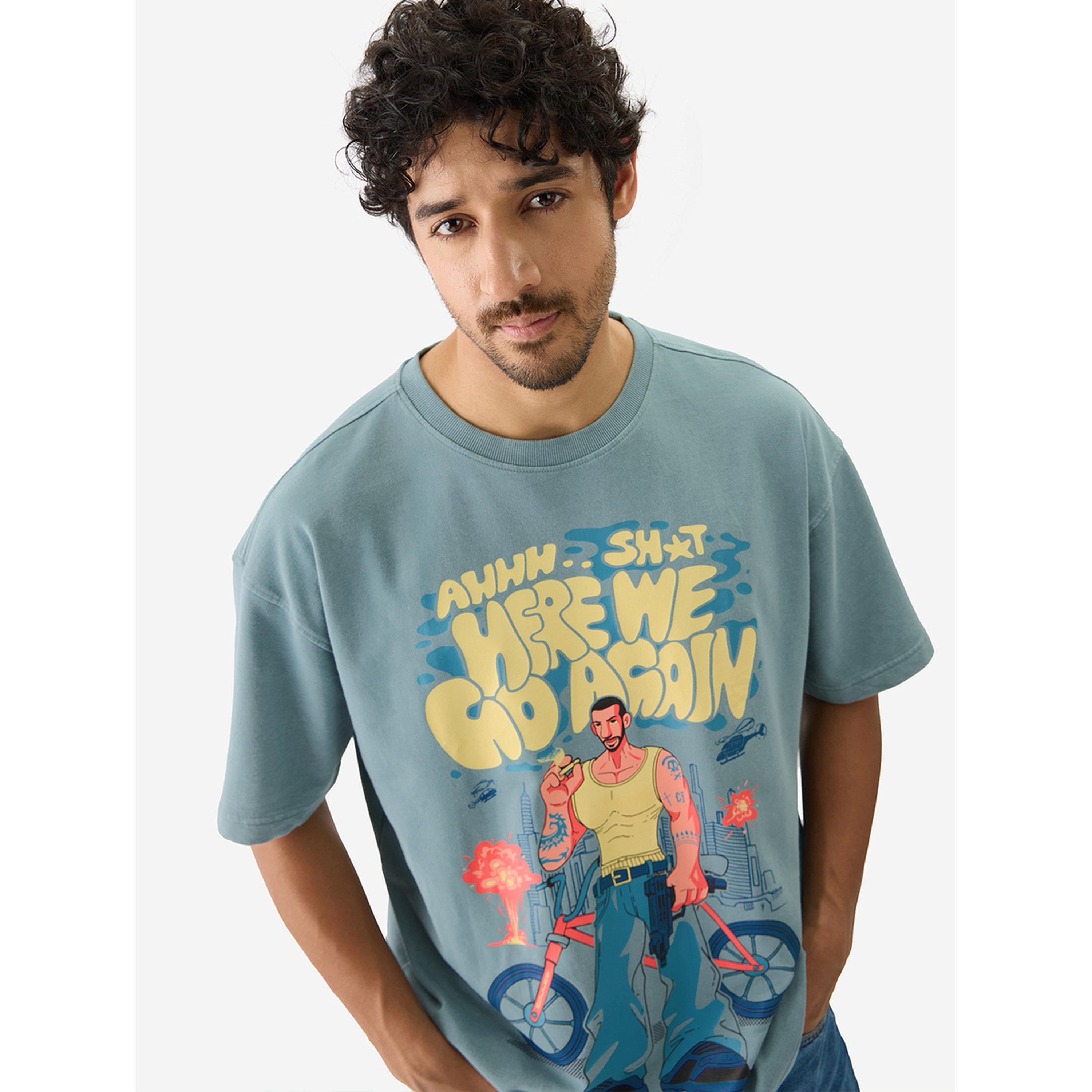 The Souled Store X Styli Green Graphic Print Cotton Oversized T-Shirt-men-clothing-tshirtsandpolos-tshirts-image-5
