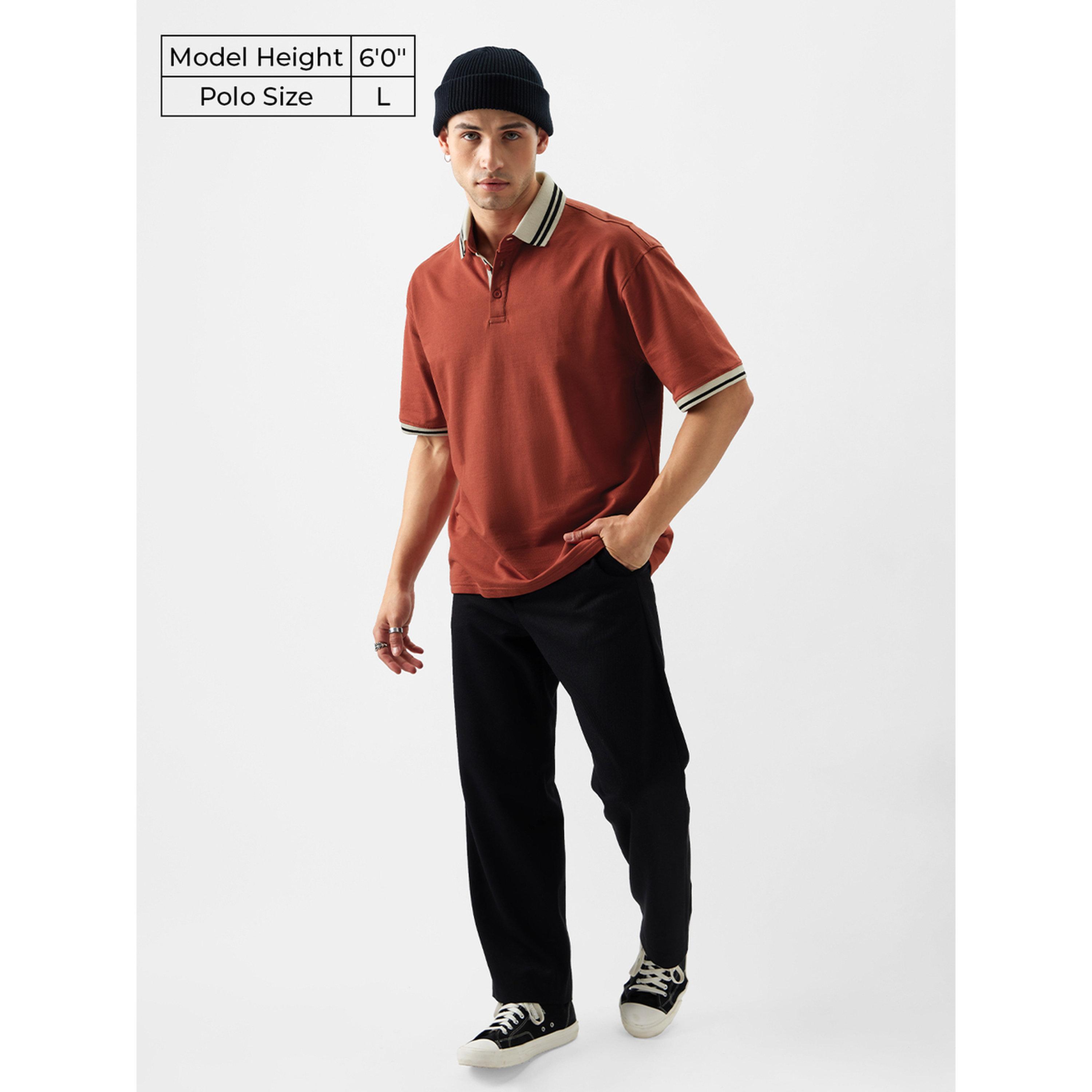 The Souled Store X Styli Rust Oversized Polo Tipping Detail Polo-men-clothing-tshirtsandpolos-polos-image-2