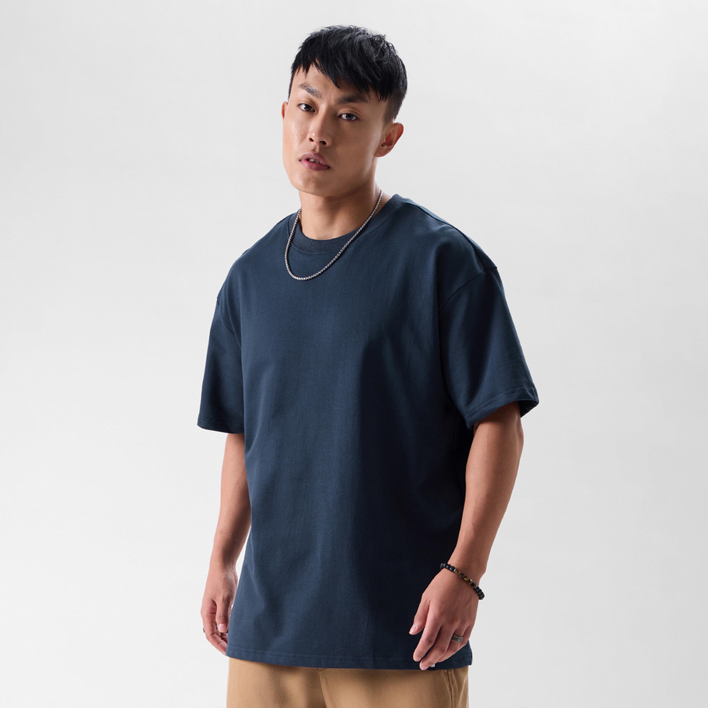 The Souled Store X Styli Navy Blue Oversized Cotton T-Shirt-men-clothing-tshirtsandpolos-tshirts-image-1
