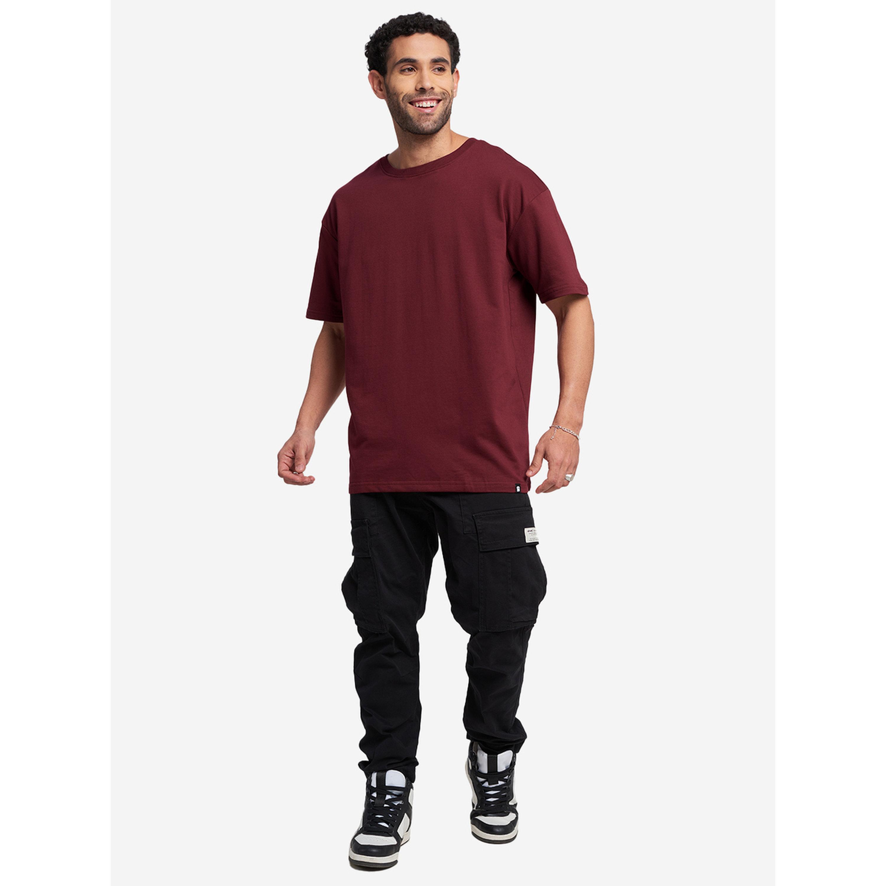 The Souled Store X Styli Maroon Oversized Cotton T-Shirt-men-clothing-tshirtsandpolos-tshirts-image-2