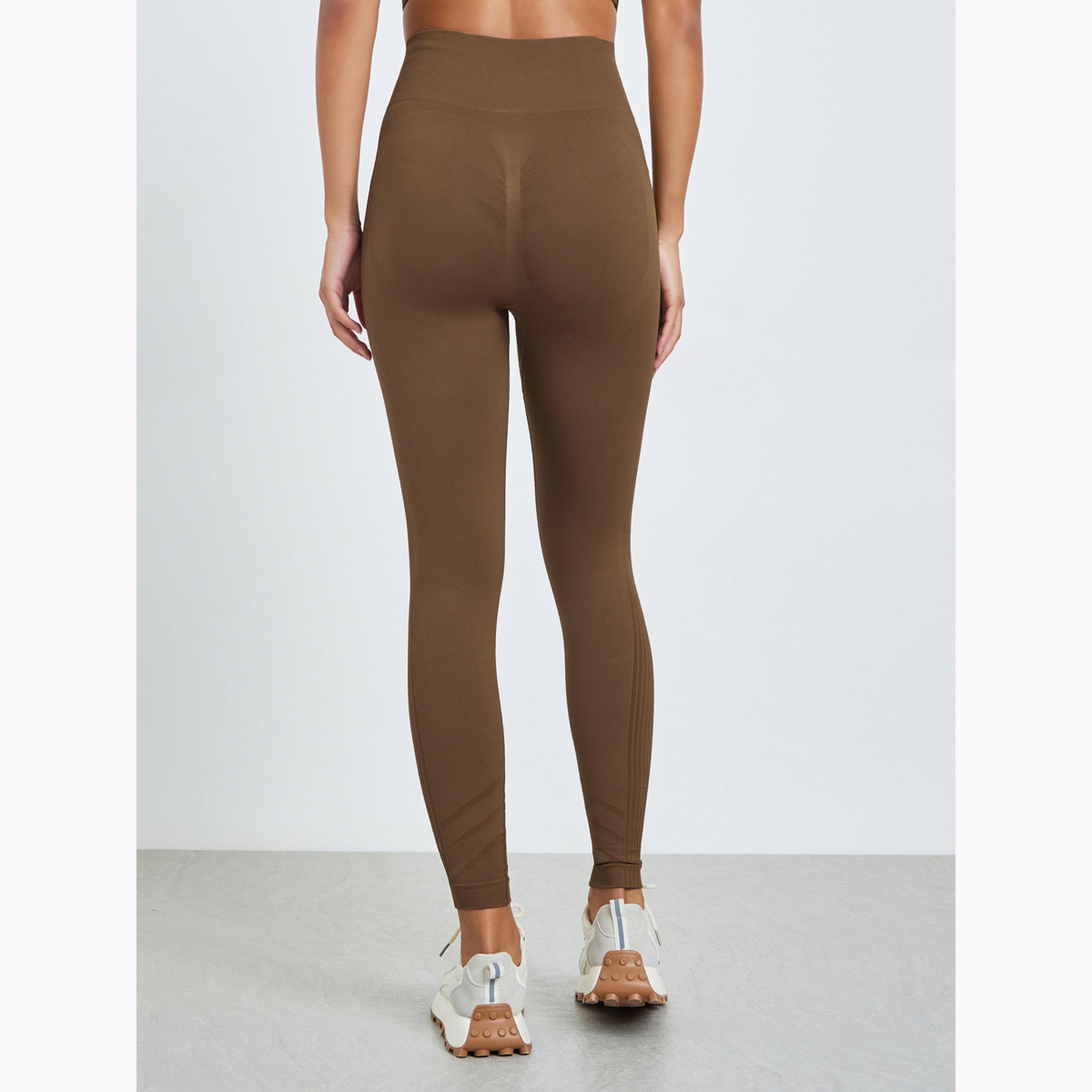 Styli Brown Tonal Side Rib Panel Back Scrunch Leggings-women-clothing-bottoms-leggings-image-4