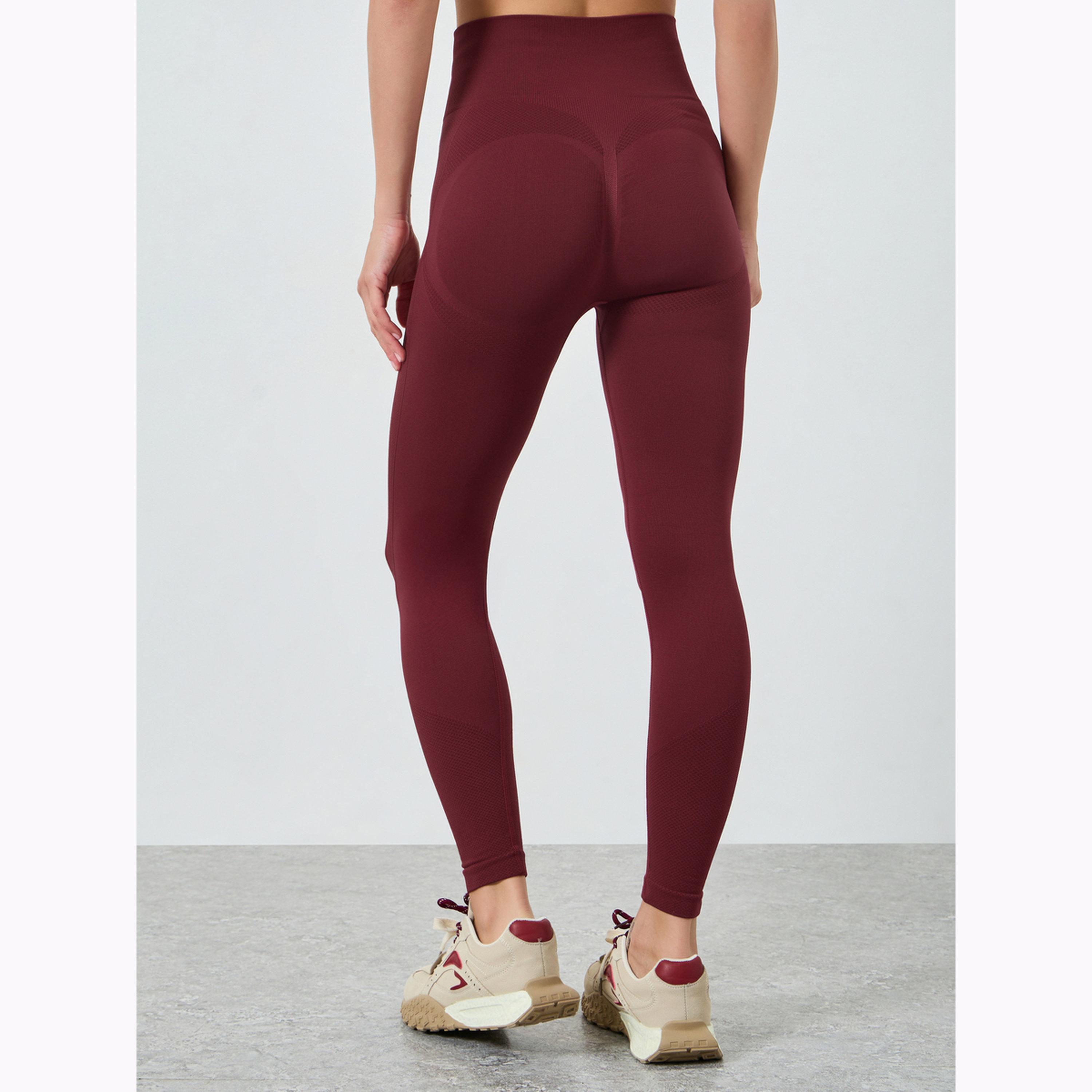 Styli Burgundy Jacquard Broad Waist Leggings-women-clothing-sportswearandactivewear-bottoms-leggings-image-4