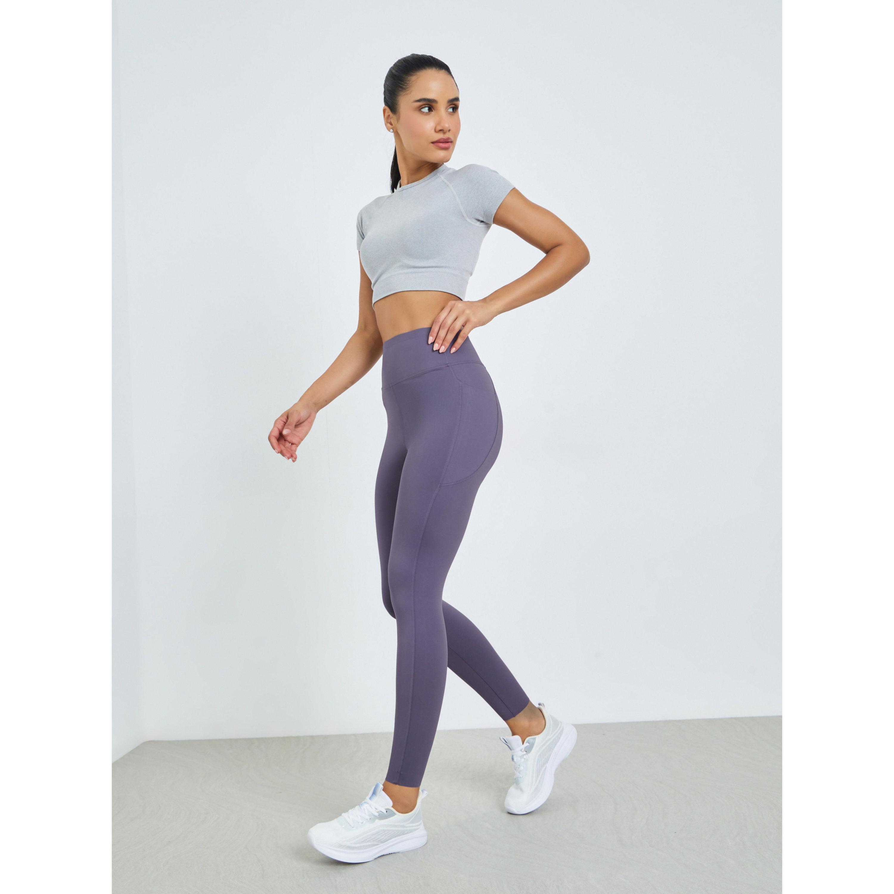 Styli Purple Broad Waist Side Pocket Leggings-sports-women-clothing-joggersandtrackpants-image-2