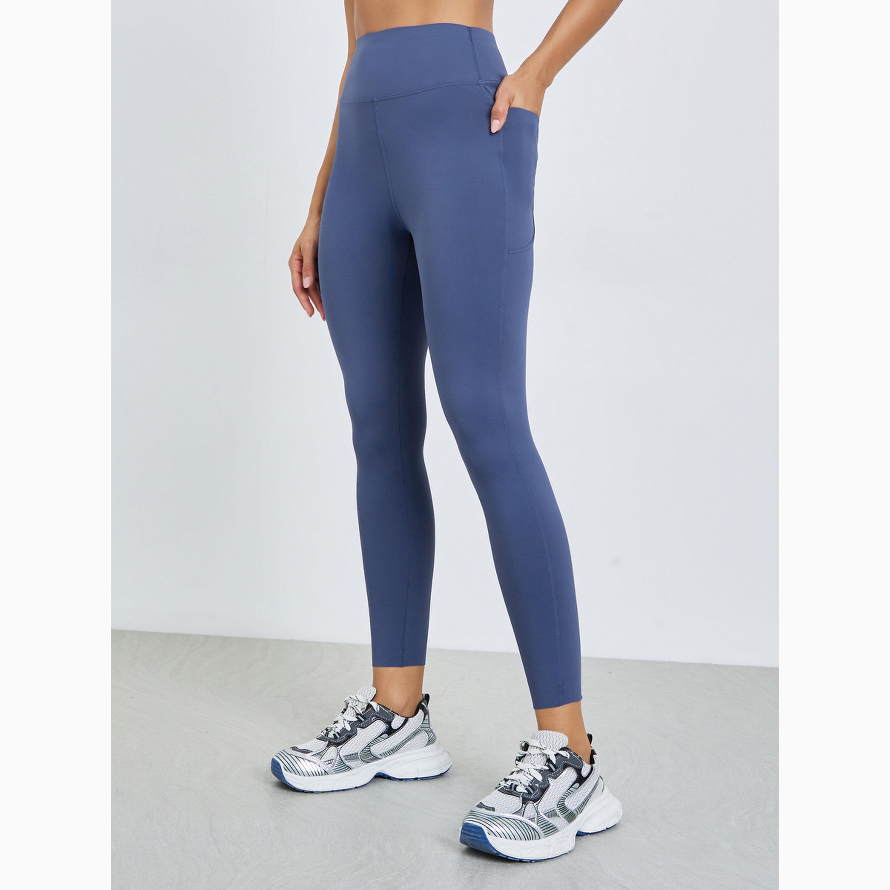Styli Navy Blue Broad Waist Side Pocket Leggings-women-clothing-sportswearandactivewear-bottoms-leggings-image-1