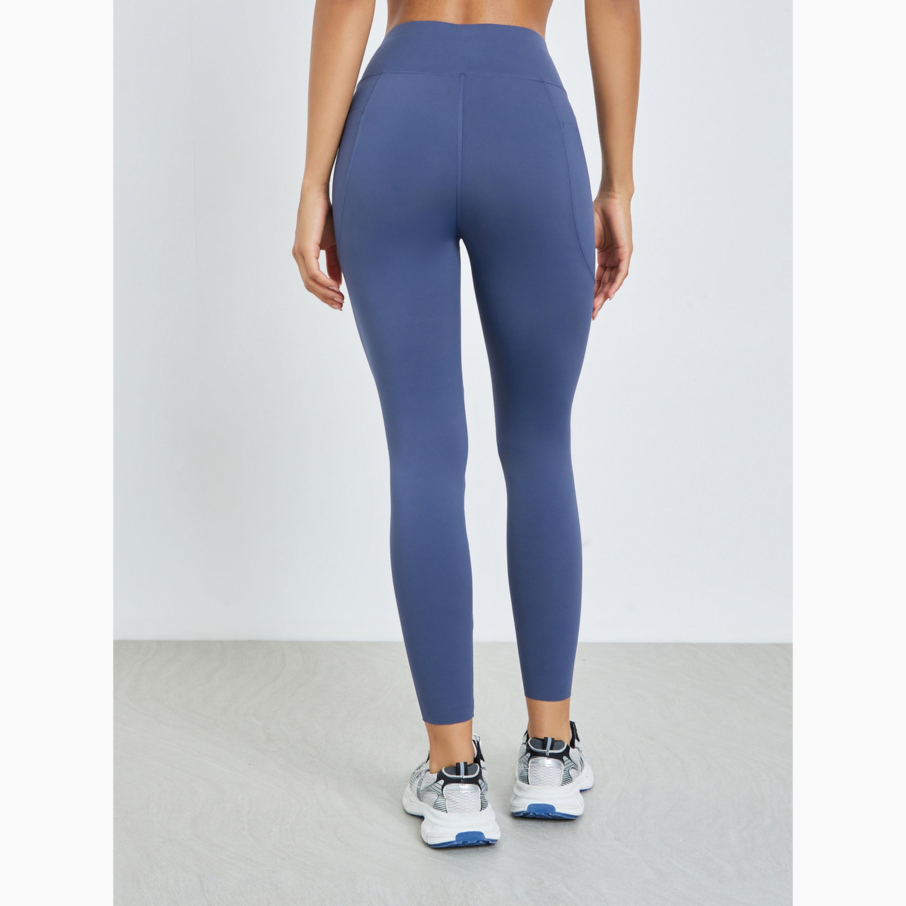 Styli Navy Blue Broad Waist Side Pocket Leggings-women-clothing-sportswearandactivewear-bottoms-leggings-image-4