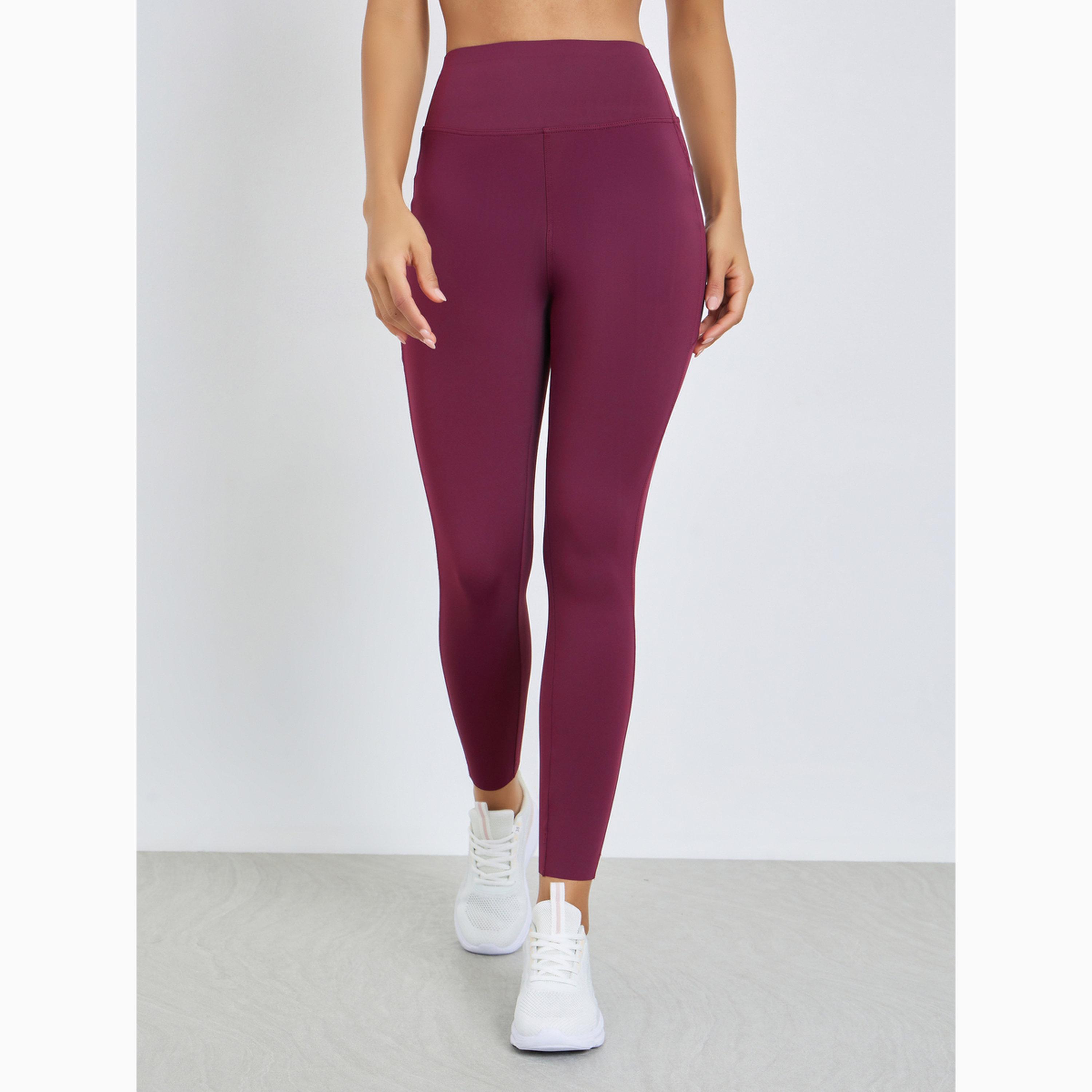 ليقنز بخصر عريض وجيب جانبي بورغندي-women-clothing-sportswearandactivewear-bottoms-leggings-image-1