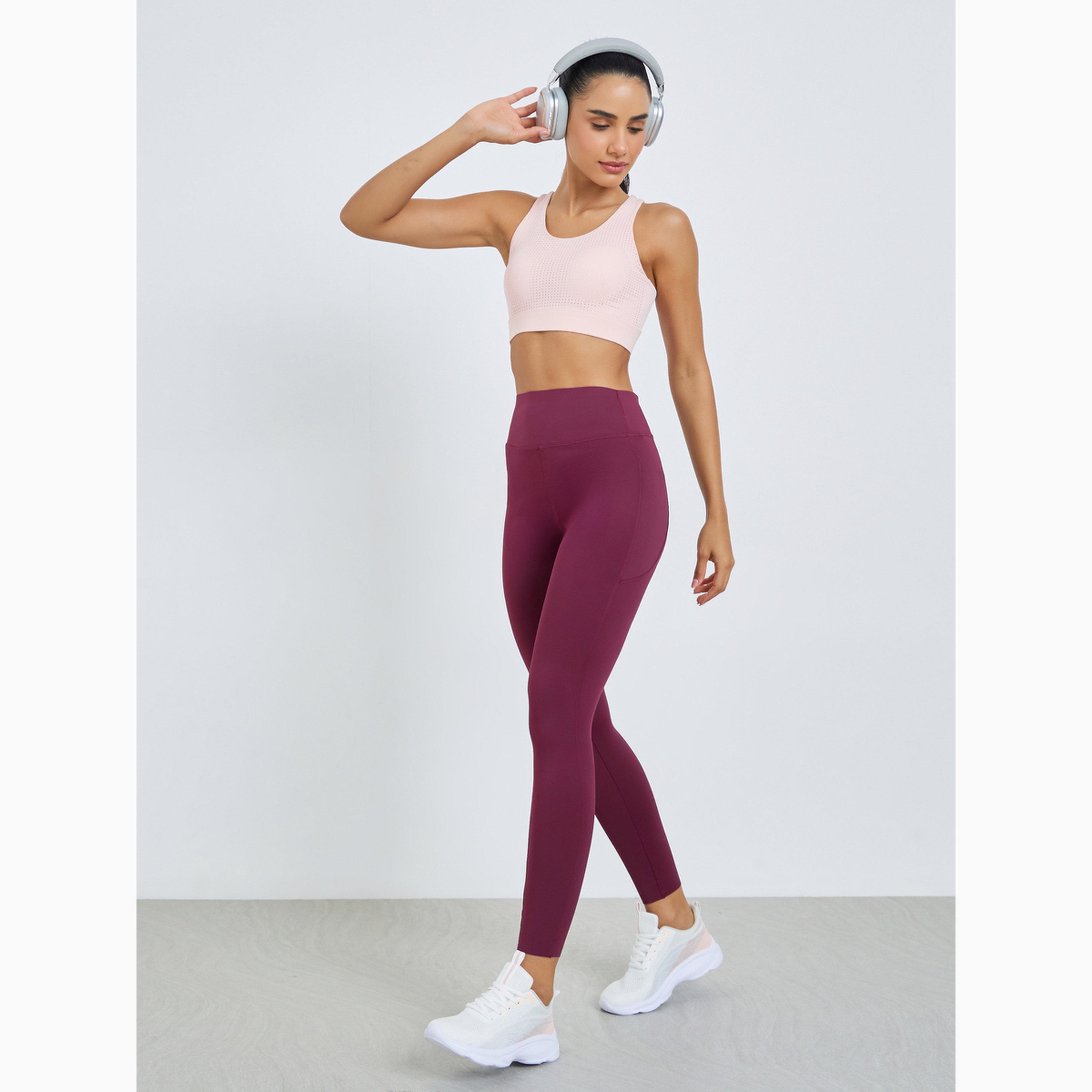 Styli Burgundy Broad Waist Side Pocket Leggings-women-clothing-sportswearandactivewear-bottoms-leggings-image-2