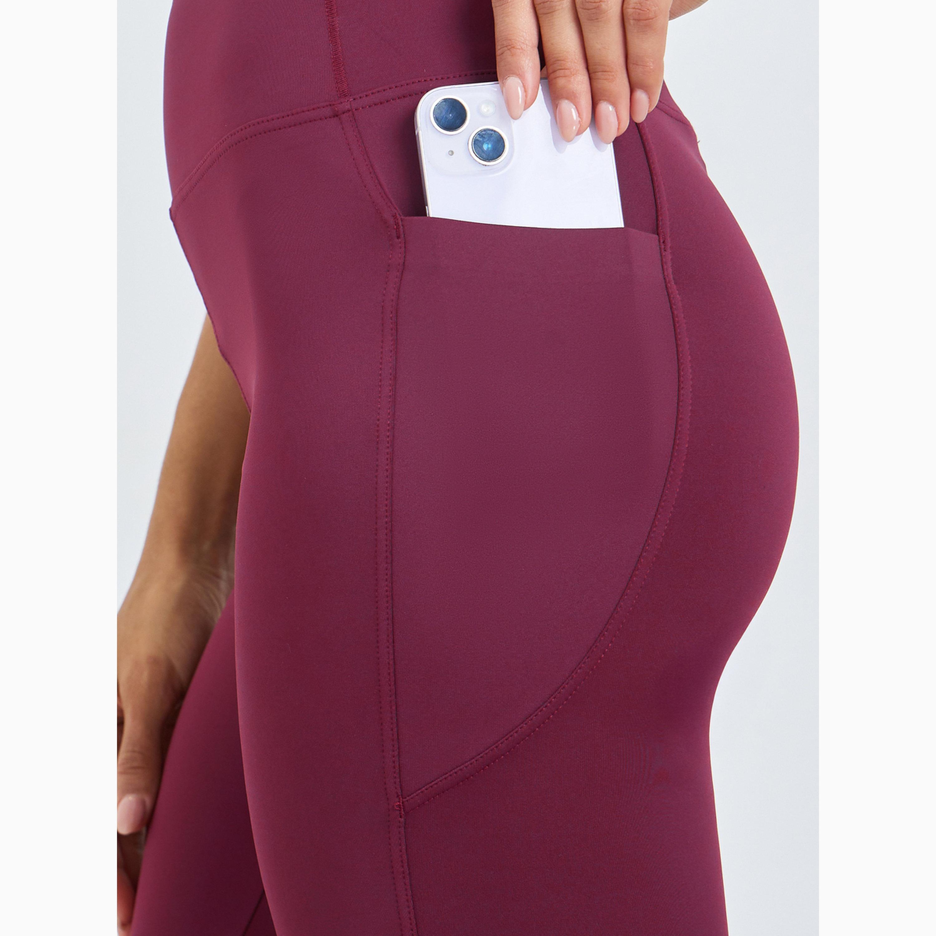Styli Burgundy Broad Waist Side Pocket Leggings-women-clothing-sportswearandactivewear-bottoms-leggings-image-3