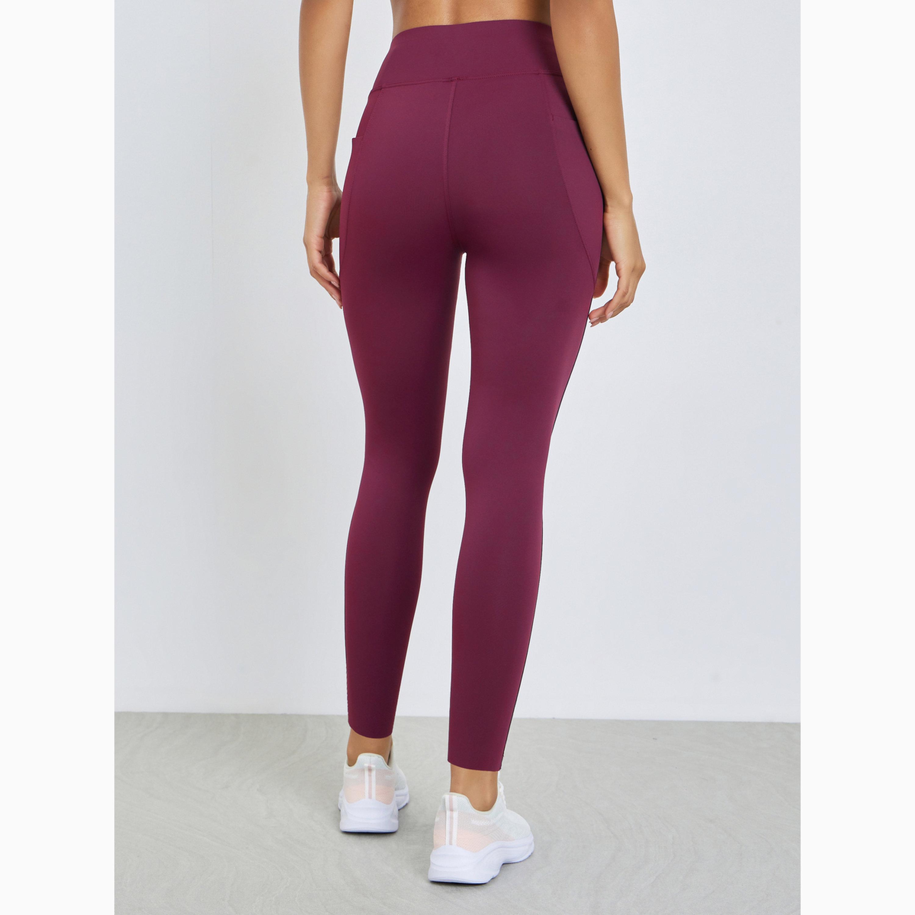 Styli Burgundy Broad Waist Side Pocket Leggings-women-clothing-sportswearandactivewear-bottoms-leggings-image-4