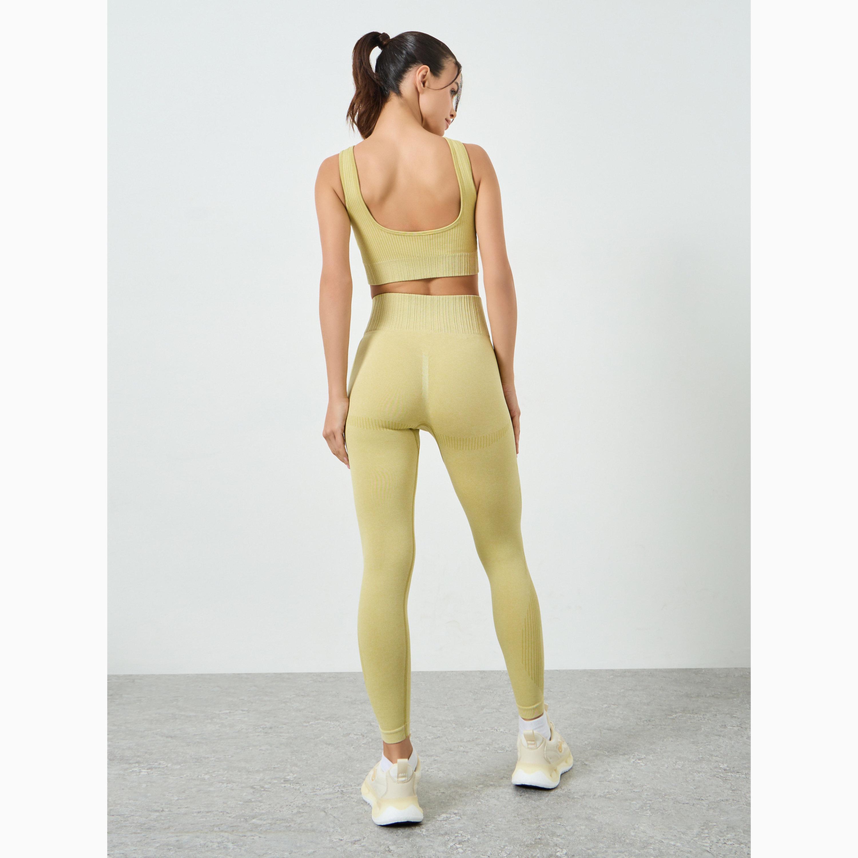 Styli Yellow Tonal Jacquard Low Back Sports Bra and Leggings Set-women-clothing-sportswearandactivewear-trackpantsandtracksuits-image-6