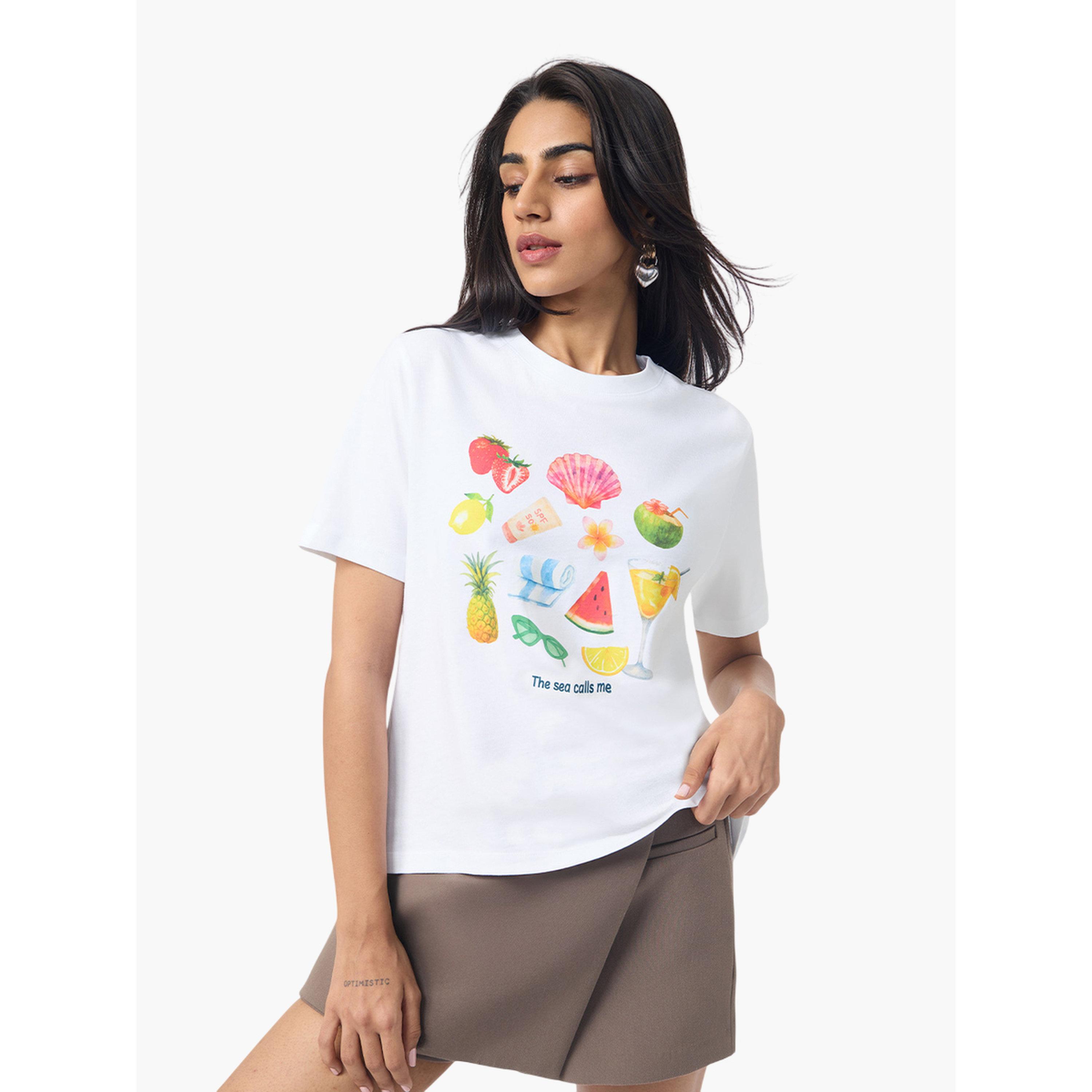 The Souled Store X Styli White Beach Vibe Relaxed Fit T-Shirt-women-clothing-tshirts-image-1