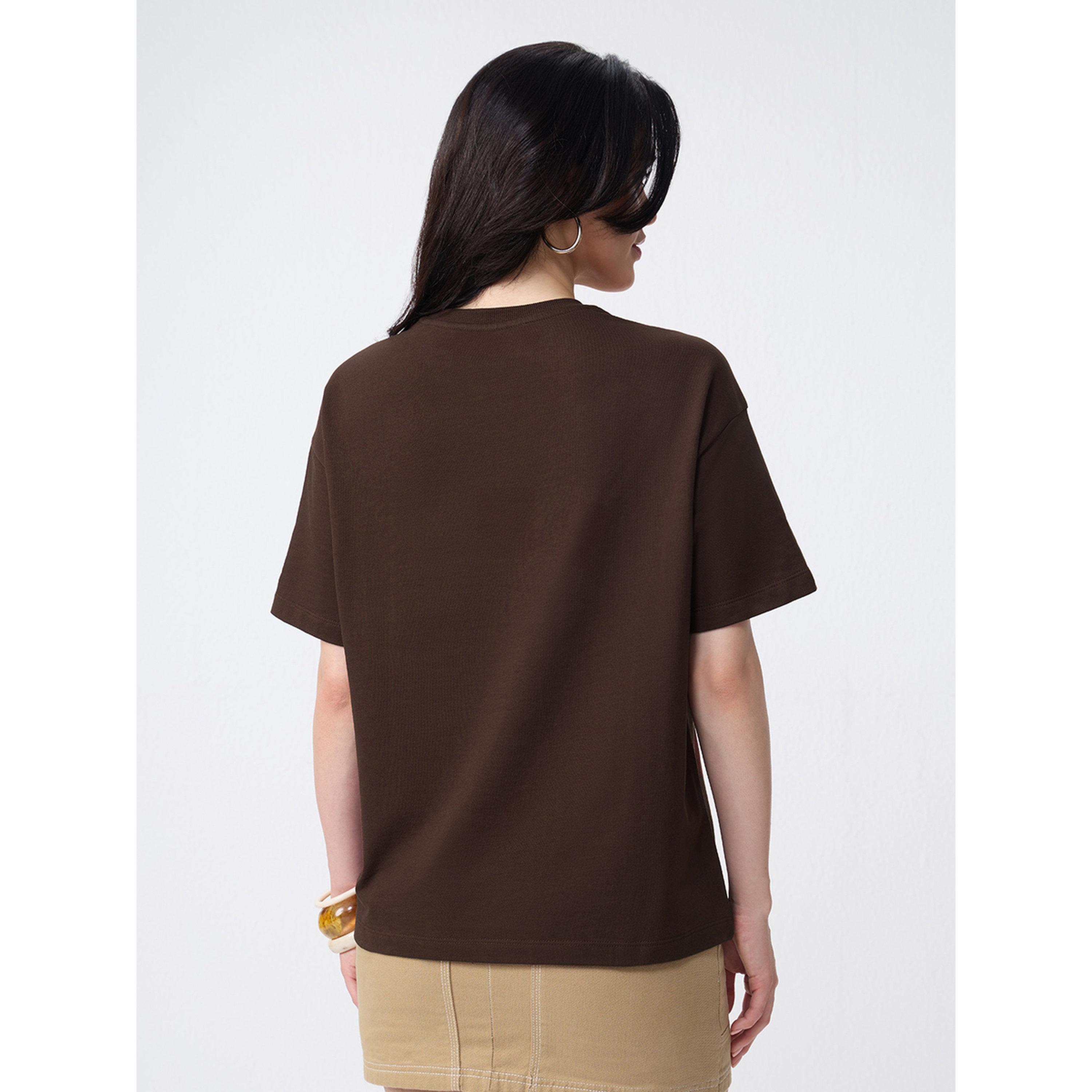The Souled Store X Styli Brown Graphic Stargirl Oversized T-Shirt-women-clothing-tshirts-image-4