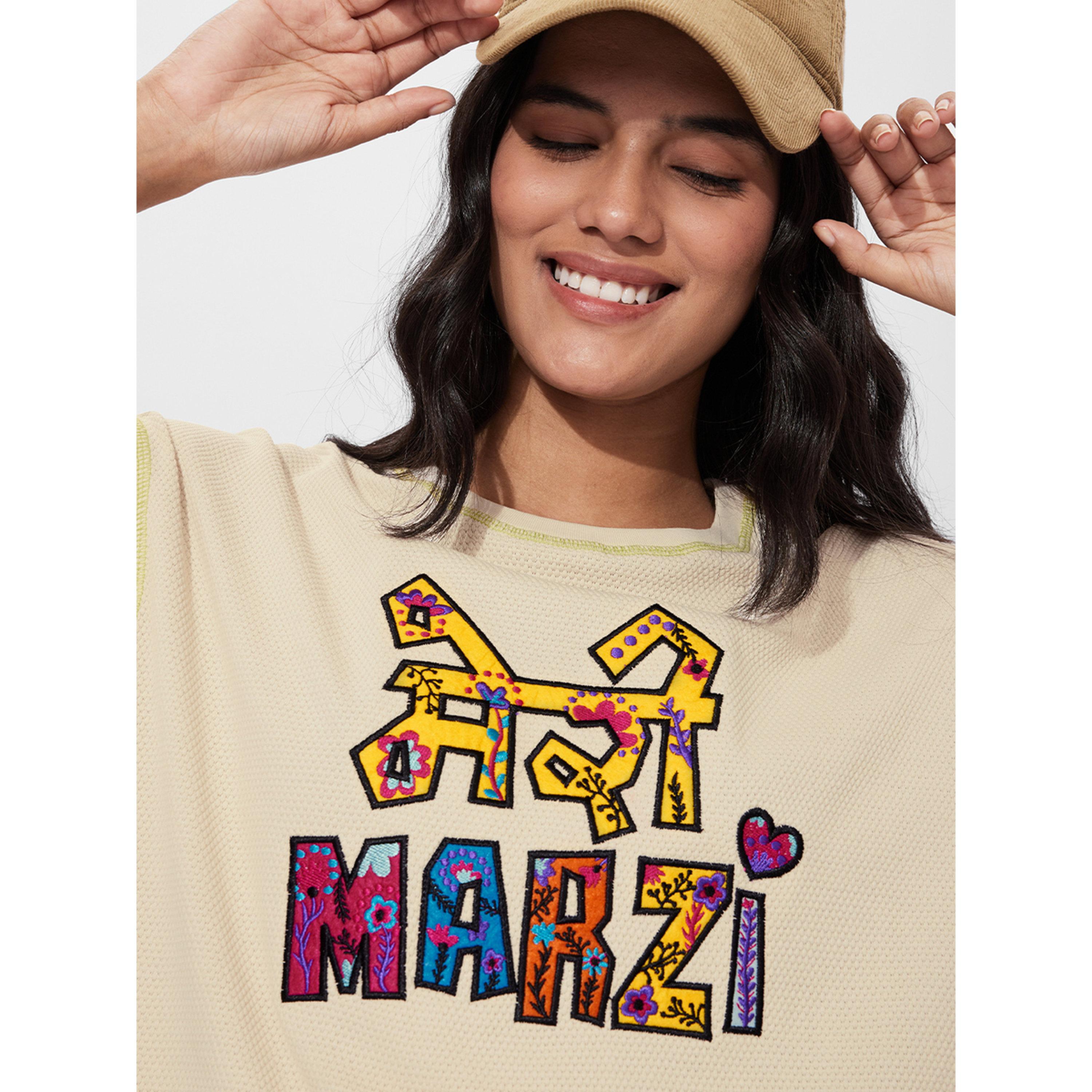 The Souled Store X Styli Beige Meri Marzi Embroidered Oversized T-Shirt-women-clothing-tshirts-image-5