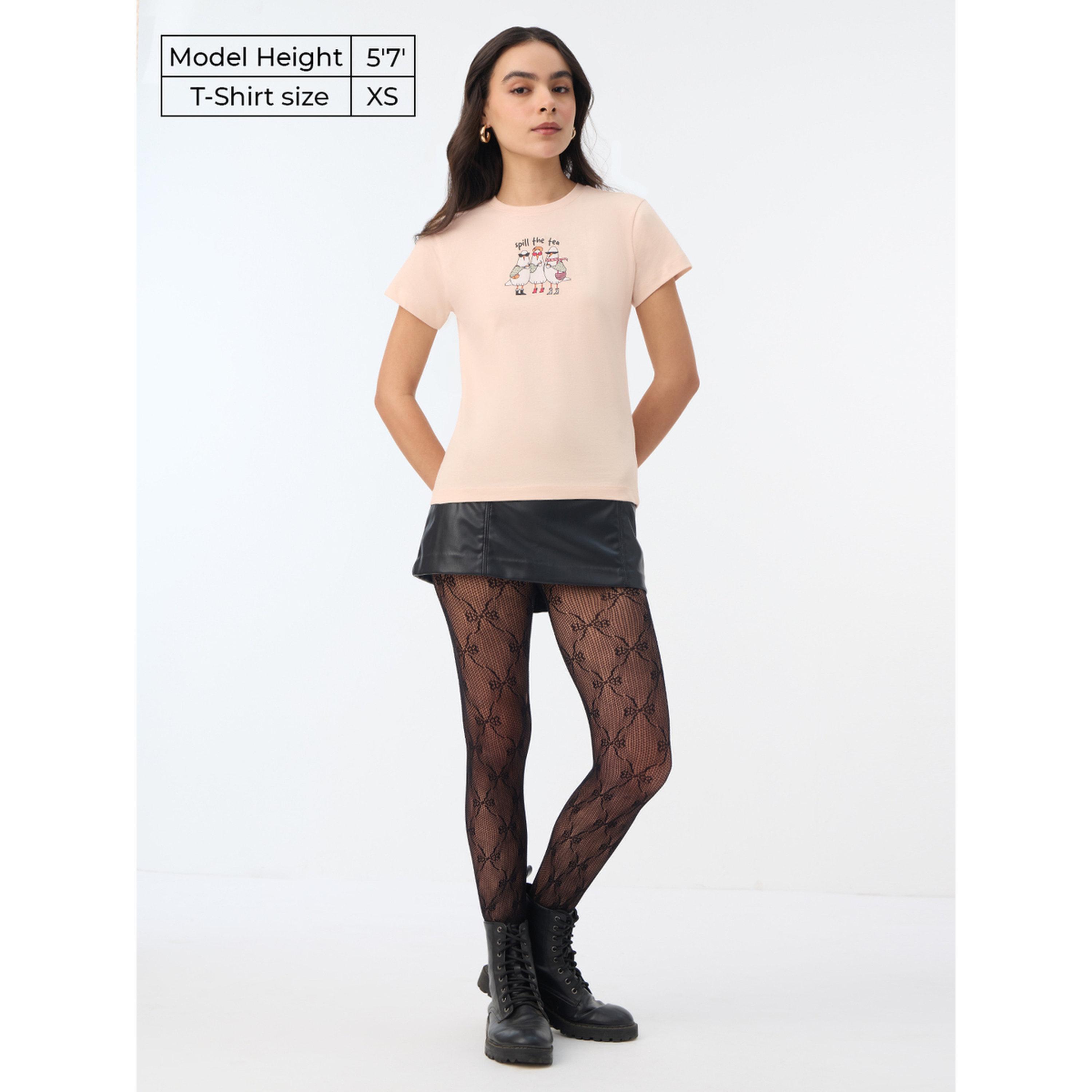 The Souled Store X Styli Peach Graphic Print Cotton T-Shirt-women-clothing-tshirts-image-2
