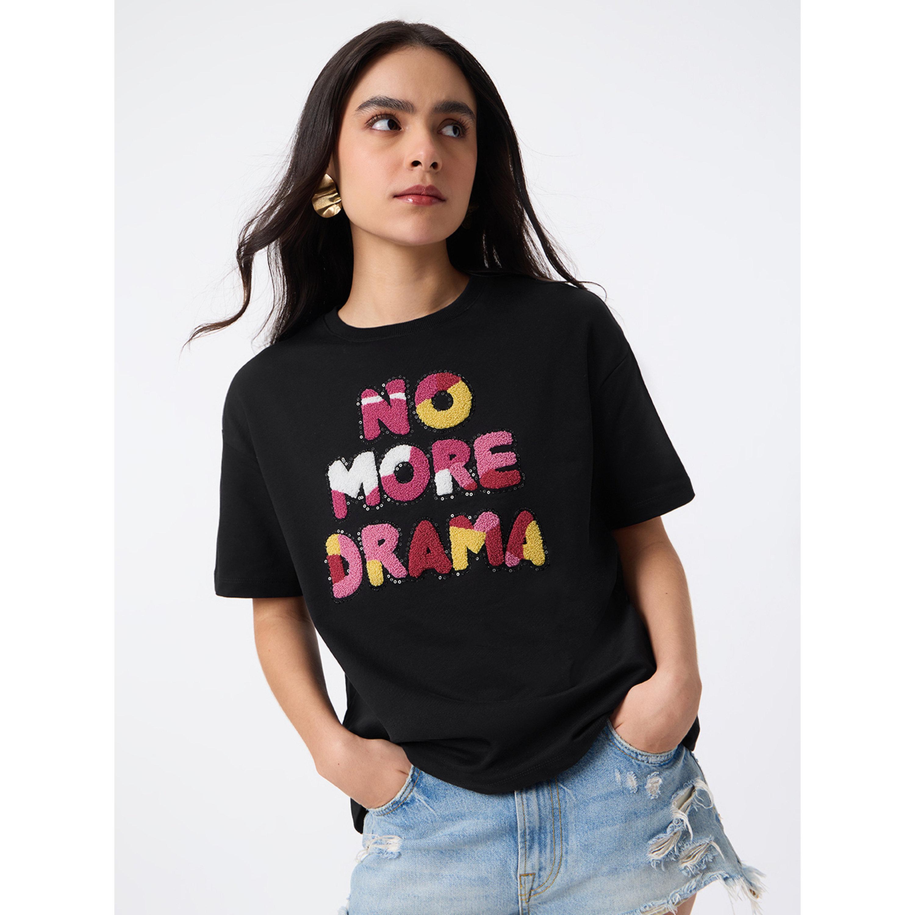 The Souled Store X Styli Black No More Drama Oversized T-Shirt-women-clothing-tshirts-image-1