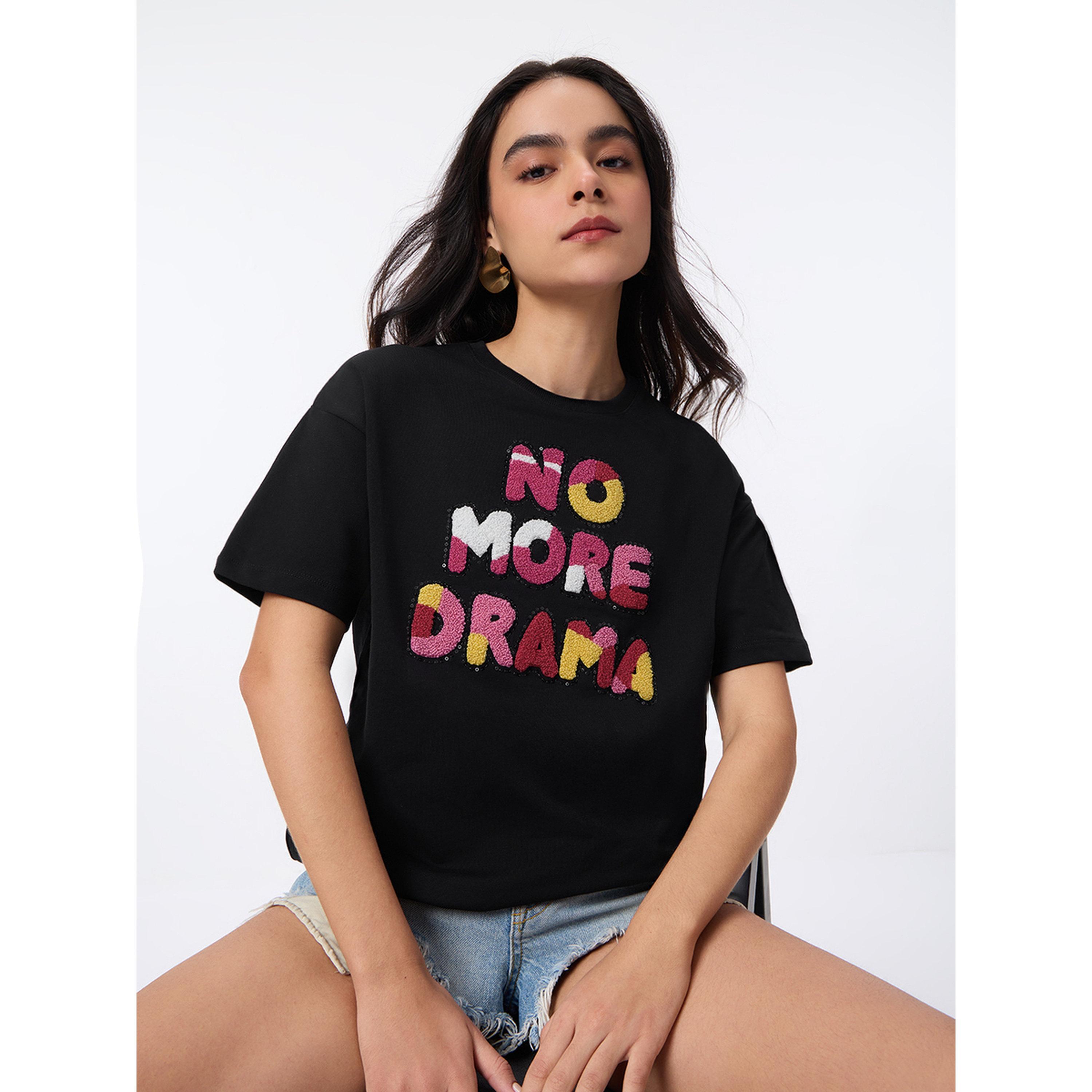 The Souled Store X Styli Black No More Drama Oversized T-Shirt-women-clothing-tshirts-image-4
