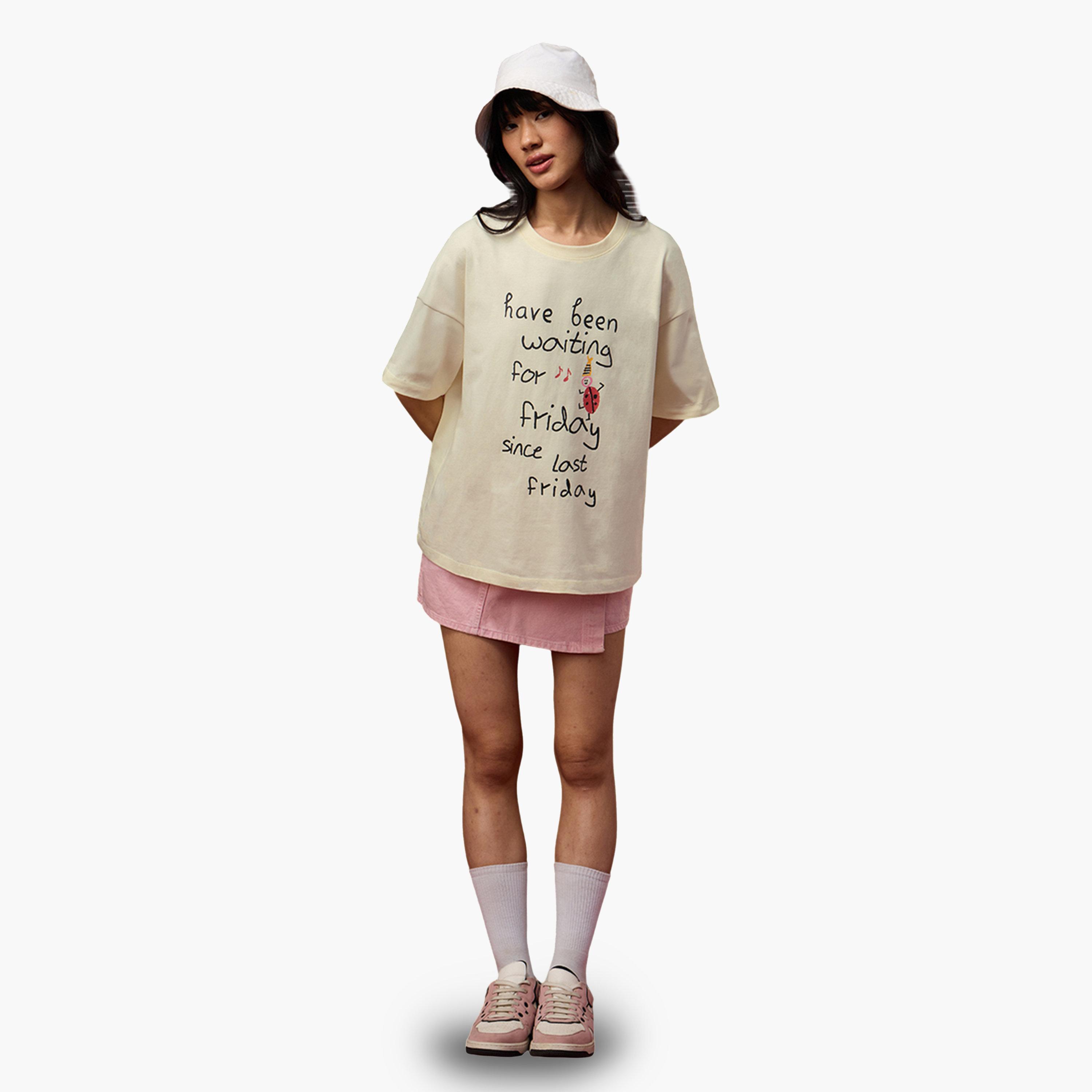 The Souled Store X Styli Off White Slogan Print Oversized T-Shirt-women-clothing-tshirts-image-2