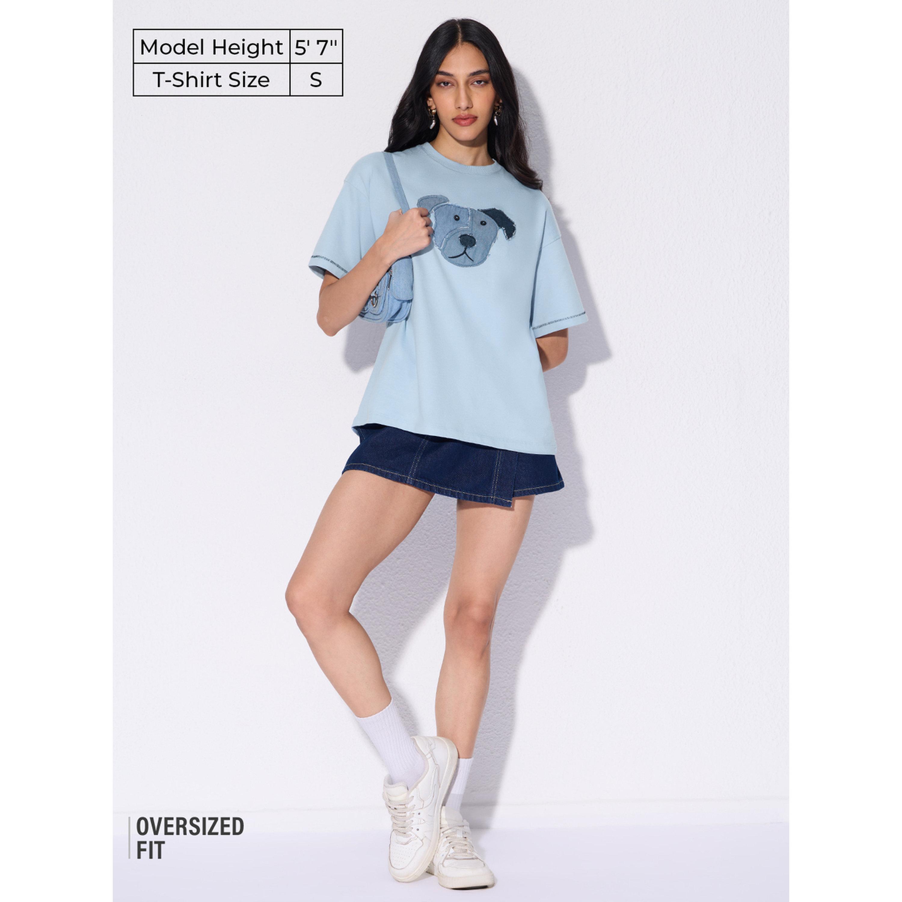 تيشيرت دنيم بطبعة كلب وقصة واسعة-women-clothing-tshirts-image-2