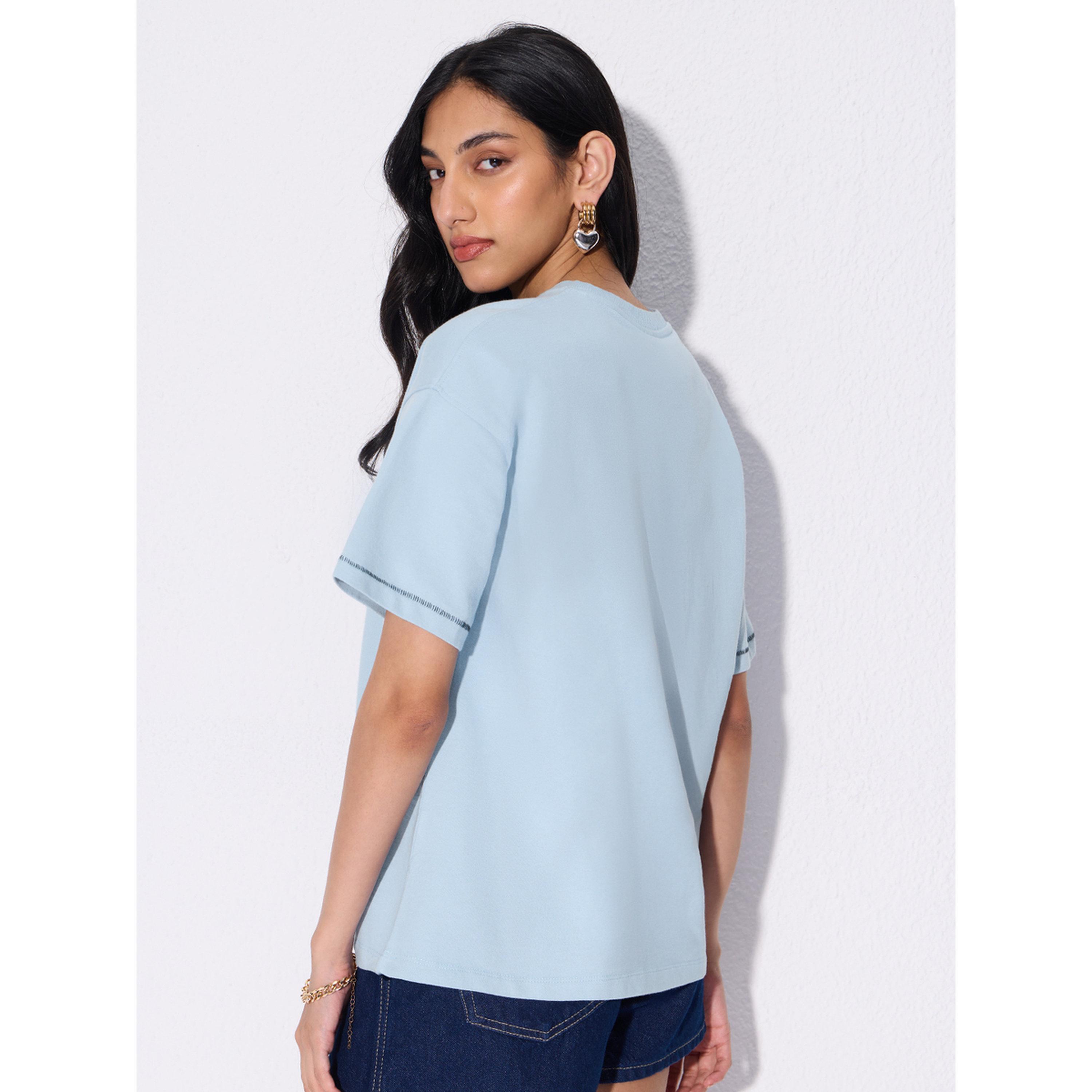 تيشيرت دنيم بطبعة كلب وقصة واسعة-women-clothing-tshirts-image-3