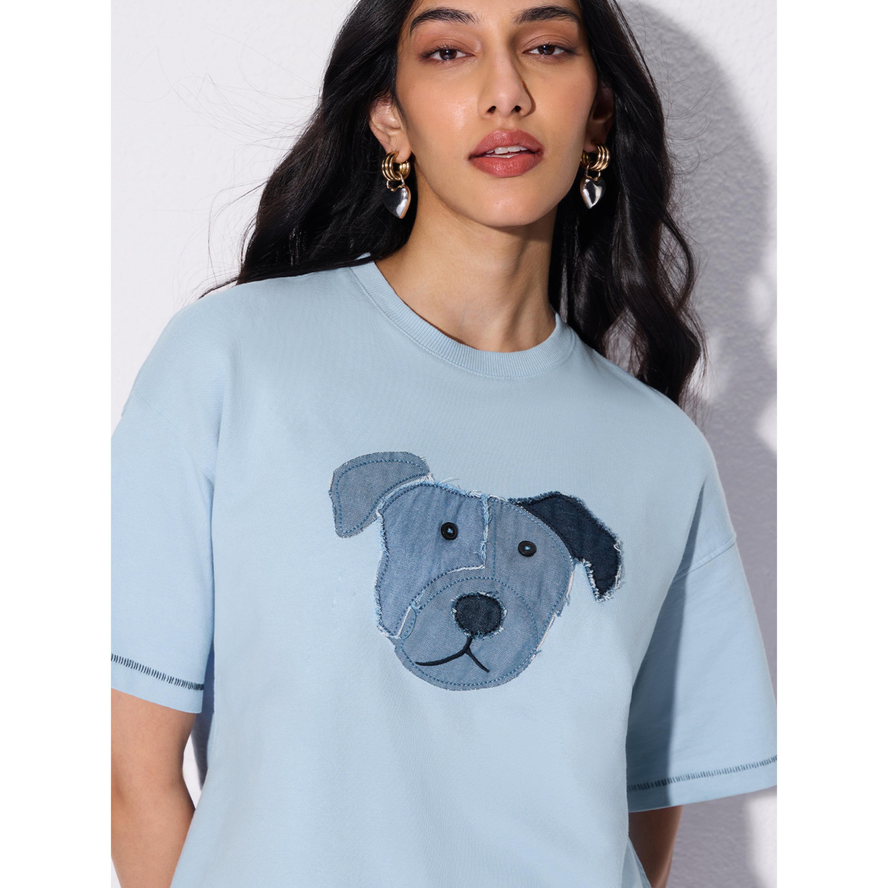 تيشيرت دنيم بطبعة كلب وقصة واسعة-women-clothing-tshirts-image-5