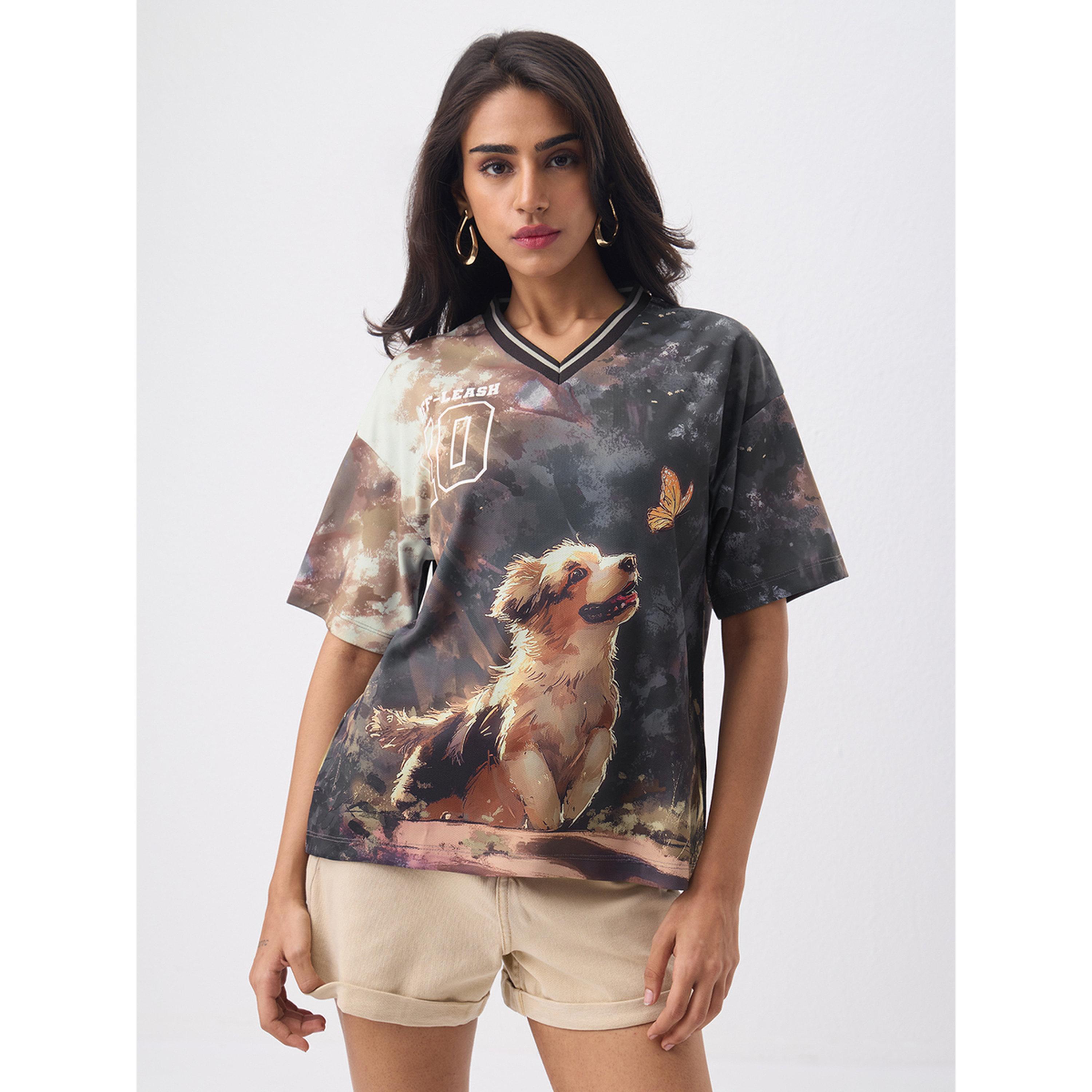 تيشيرت جيرسي بطبعة كلاب متعددة وقصة واسعة-women-clothing-tshirts-image-1