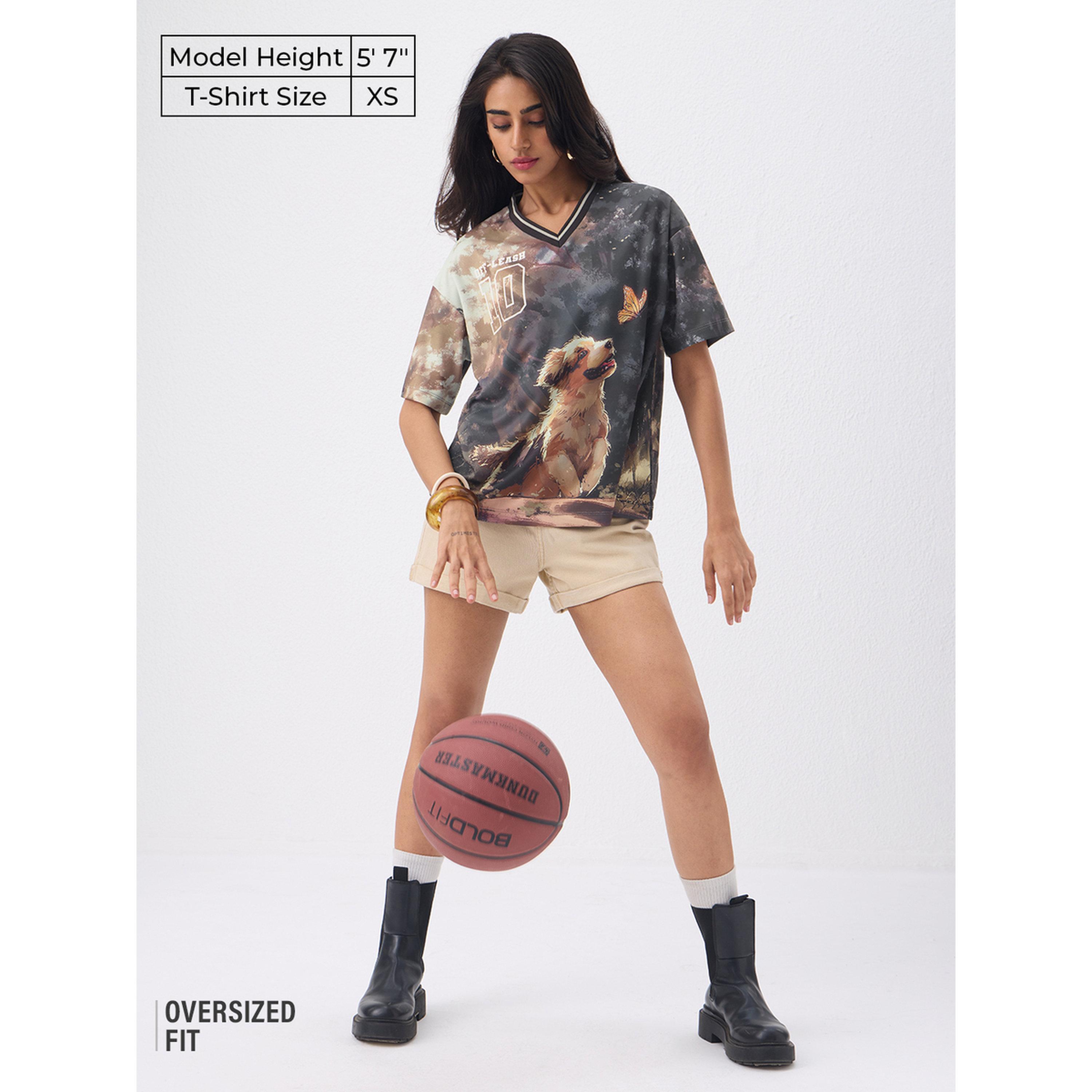 تيشيرت جيرسي بطبعة كلاب متعددة وقصة واسعة-women-clothing-tshirts-image-2