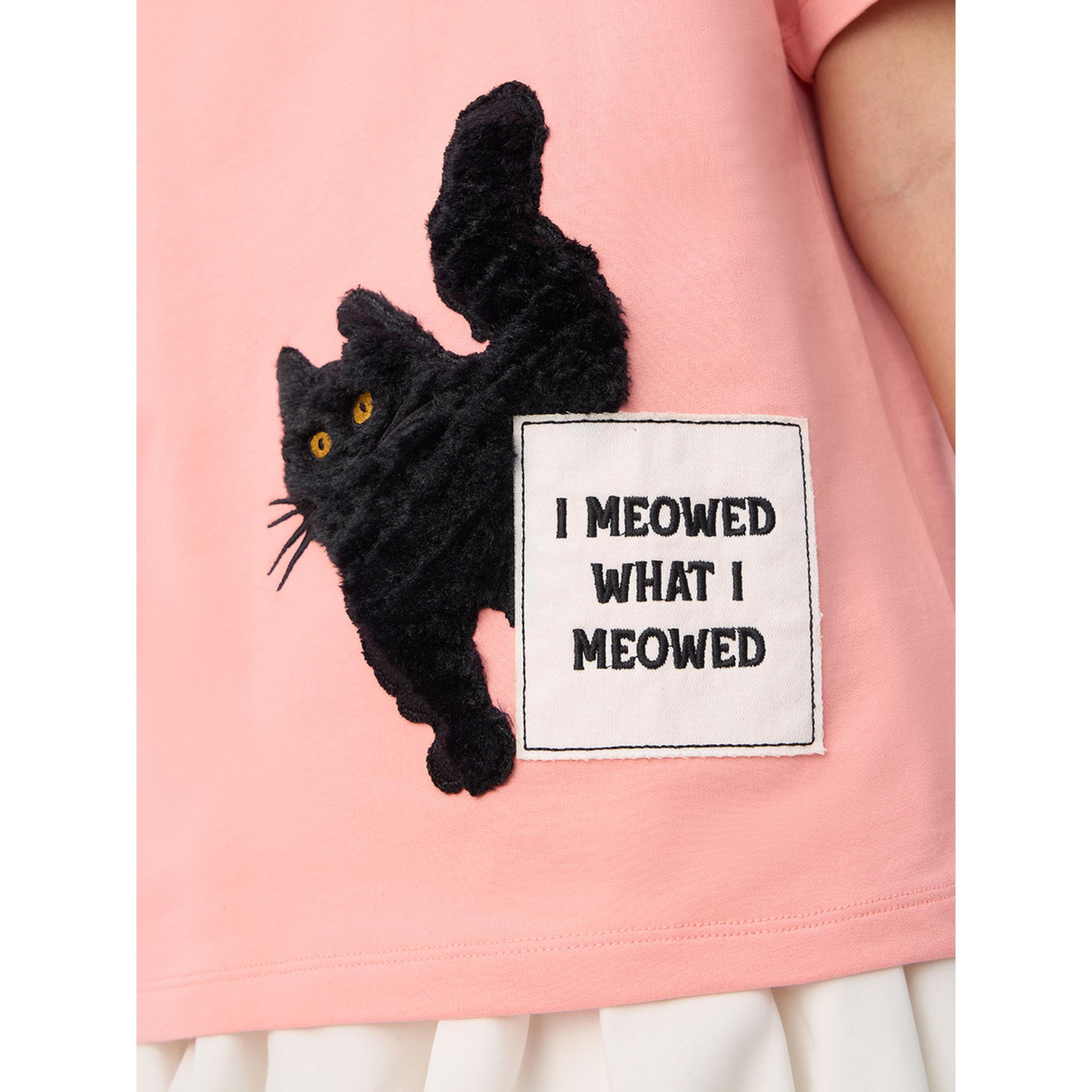 The Souled Store X Styli Pink Oversized T-Shirt with Embroidered Cat-women-clothing-tshirts-image-5
